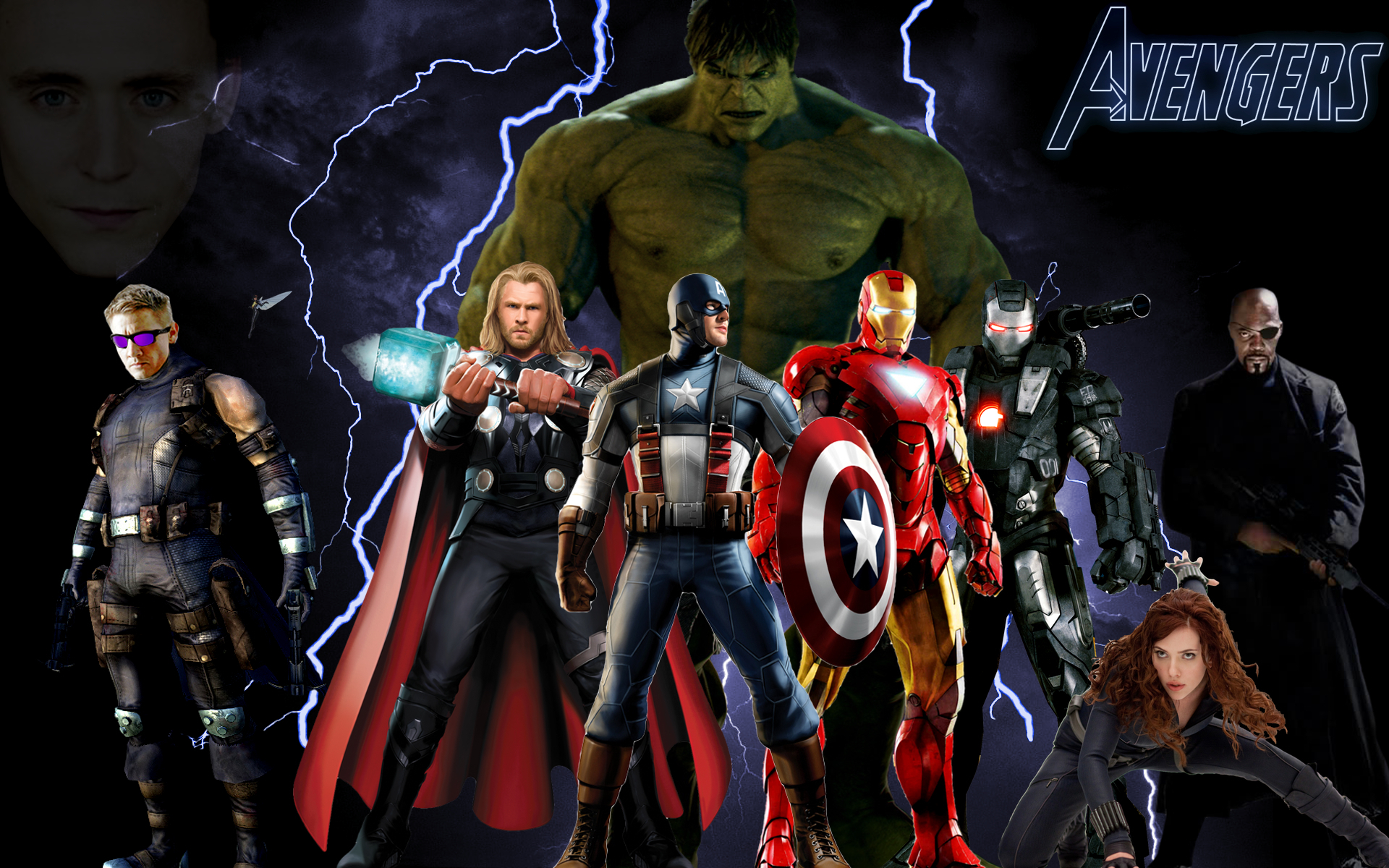 thor, natasha romanoff, movie, the avengers, avengers, black widow, captain america, hawkeye, hulk, iron man, loki (marvel comics), nick fury, war machine