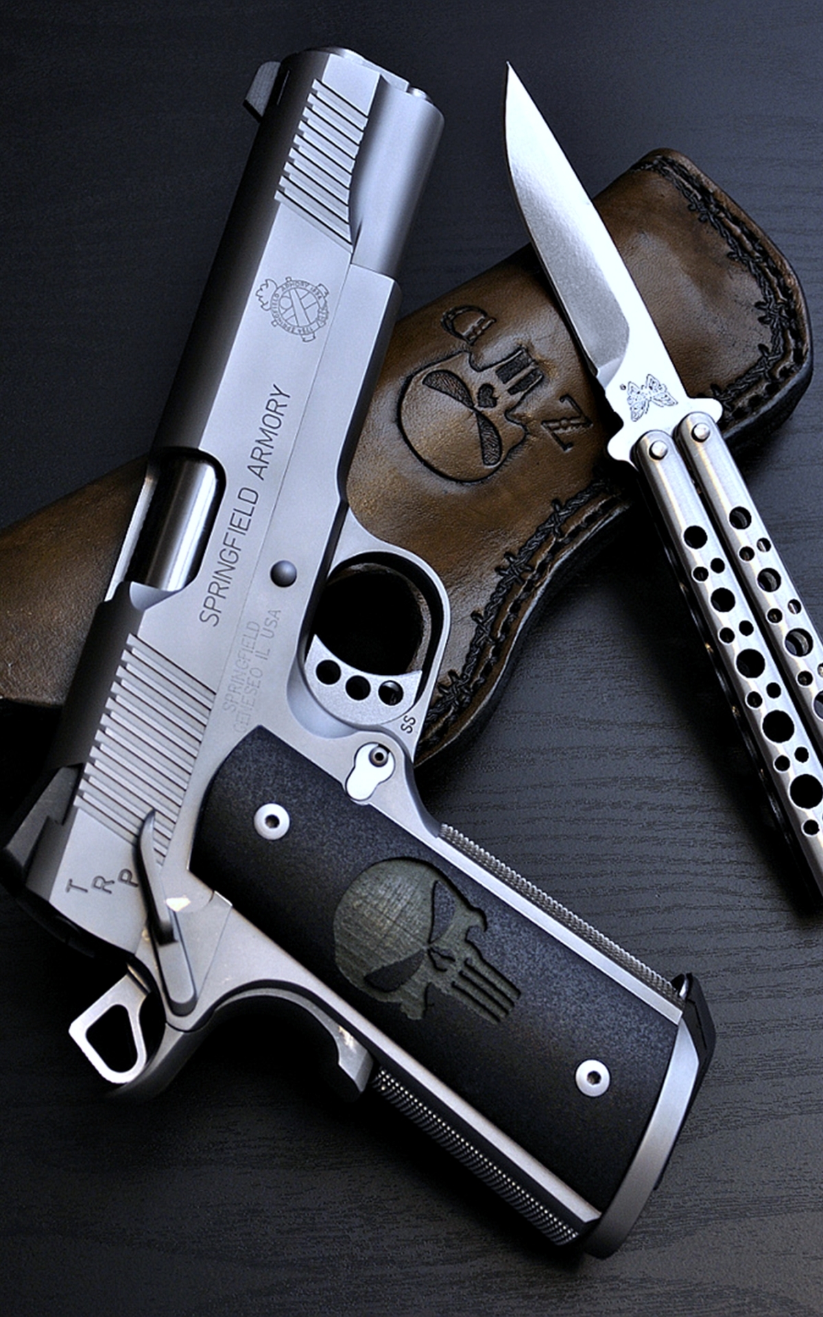 Download mobile wallpaper Knife, Weapons, Pistol, Springfield Armory Pistol for free.