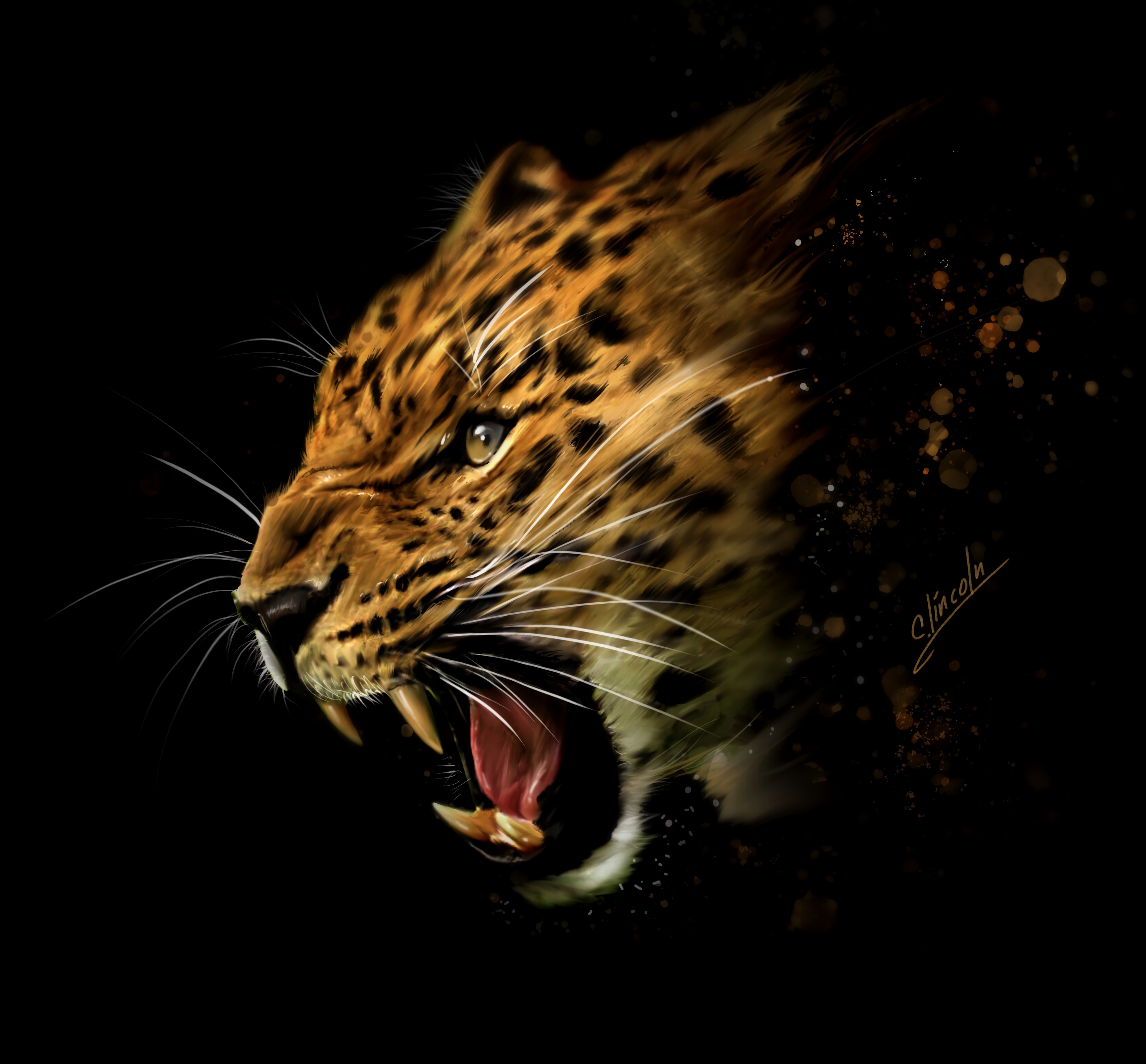 leopard, art, aggression, grin phone background