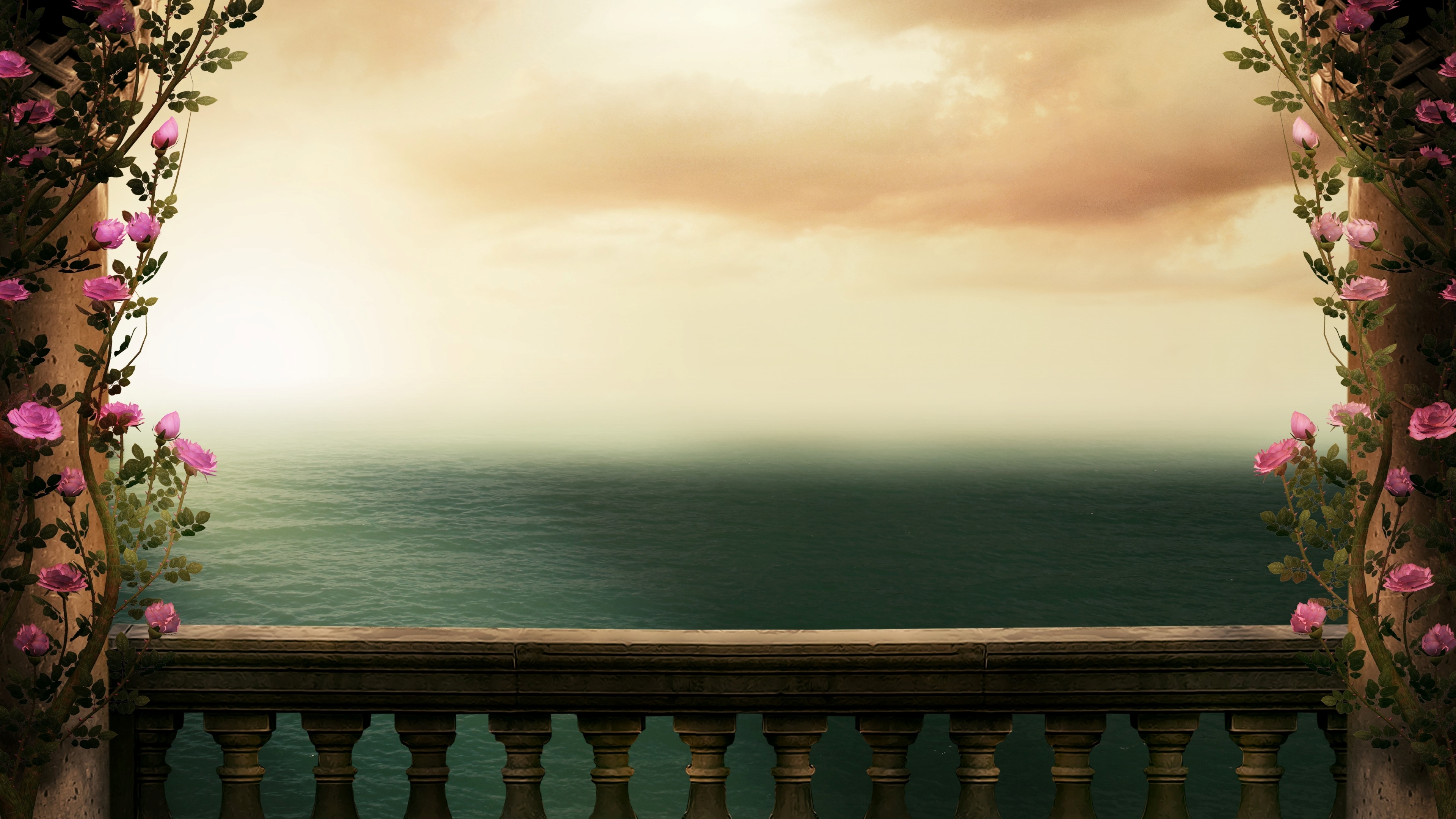 Laden Sie das Fantasie, Balkon, Meer, Menschengemacht-Bild kostenlos auf Ihren PC-Desktop herunter