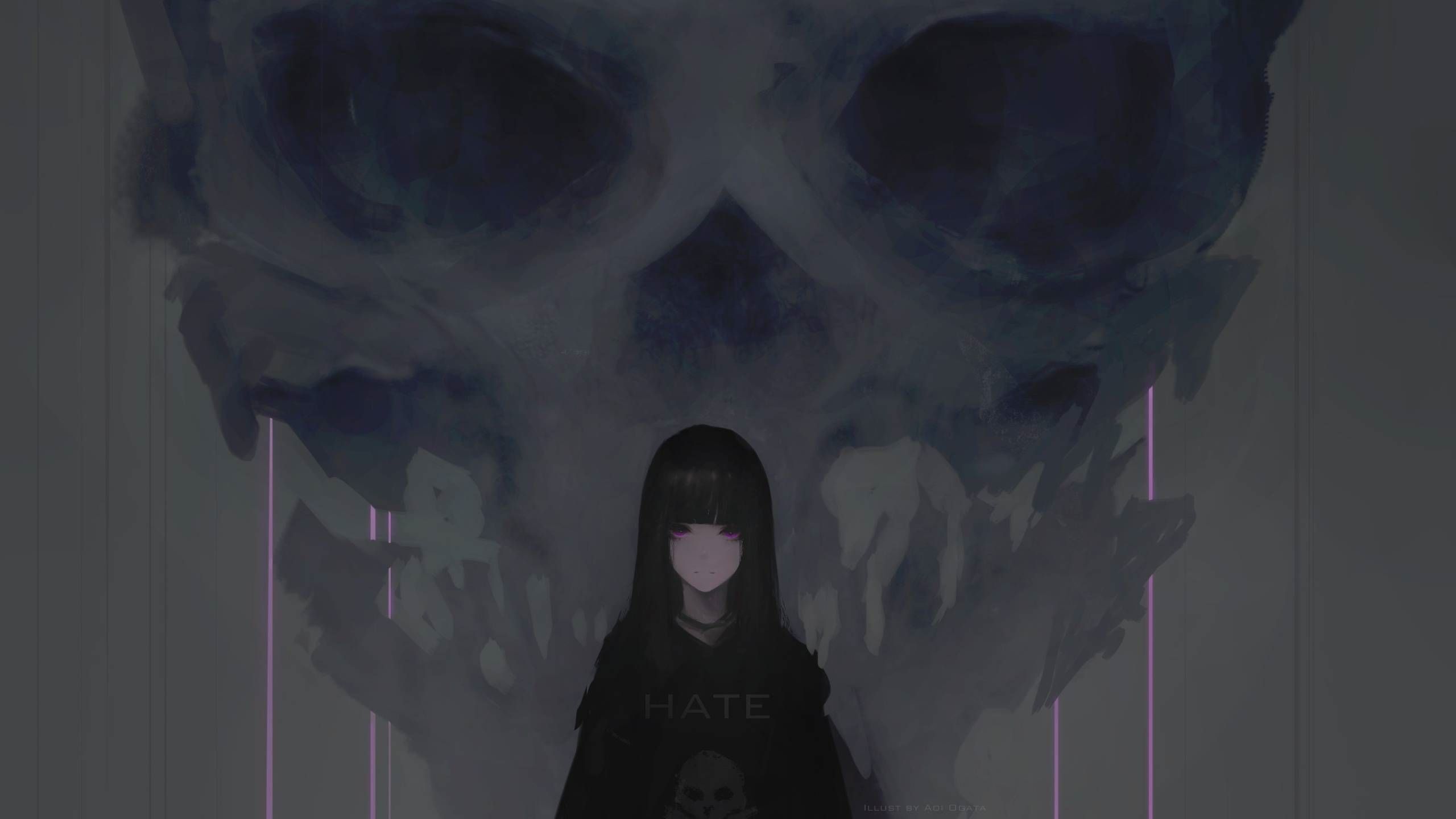 Free download wallpaper Anime, Skull, Original, Black Hair, Long Hair, Purple Eyes on your PC desktop