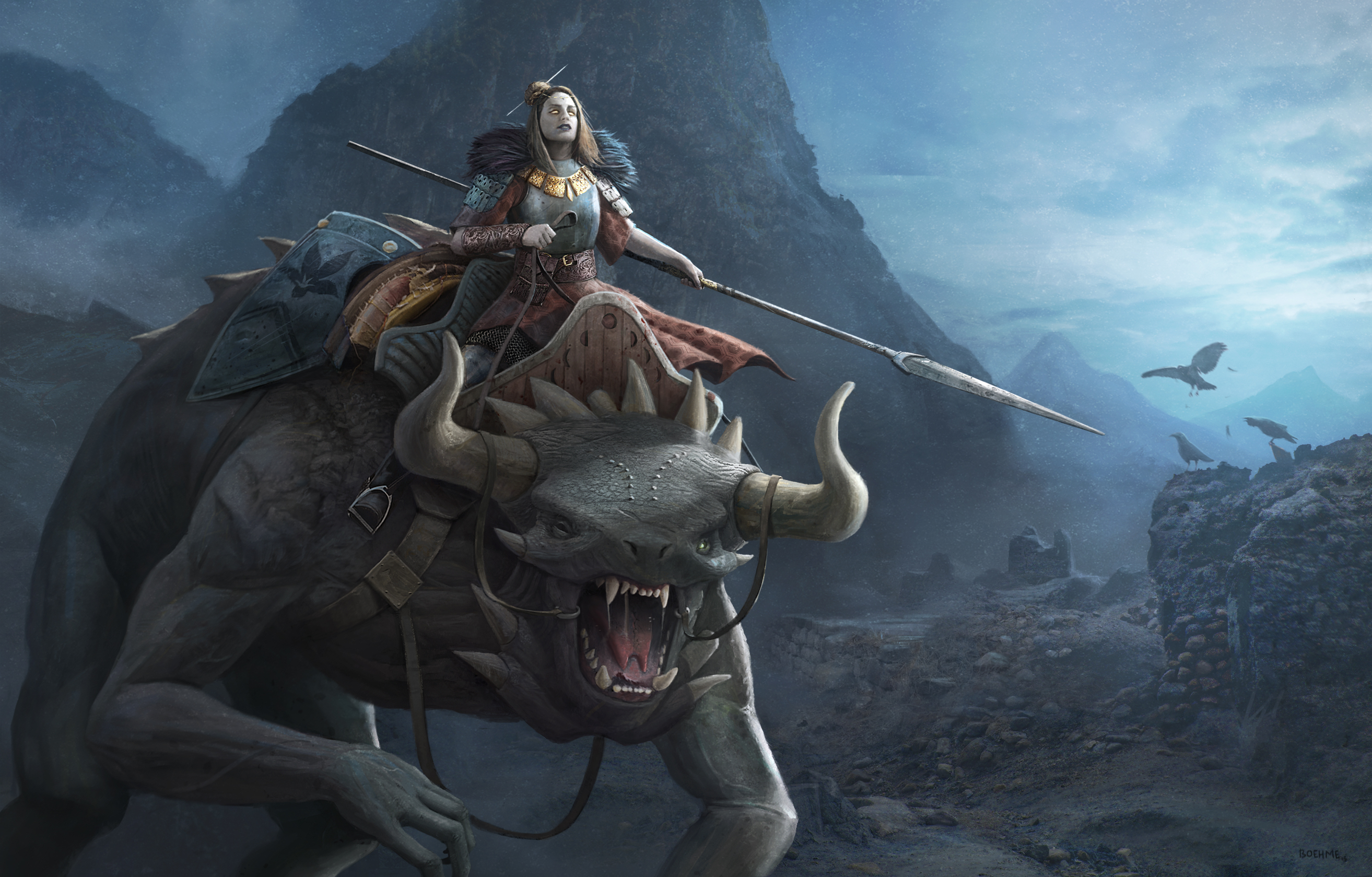 Free download wallpaper Fantasy, Armor, Spear, Women Warrior, Woman Warrior on your PC desktop