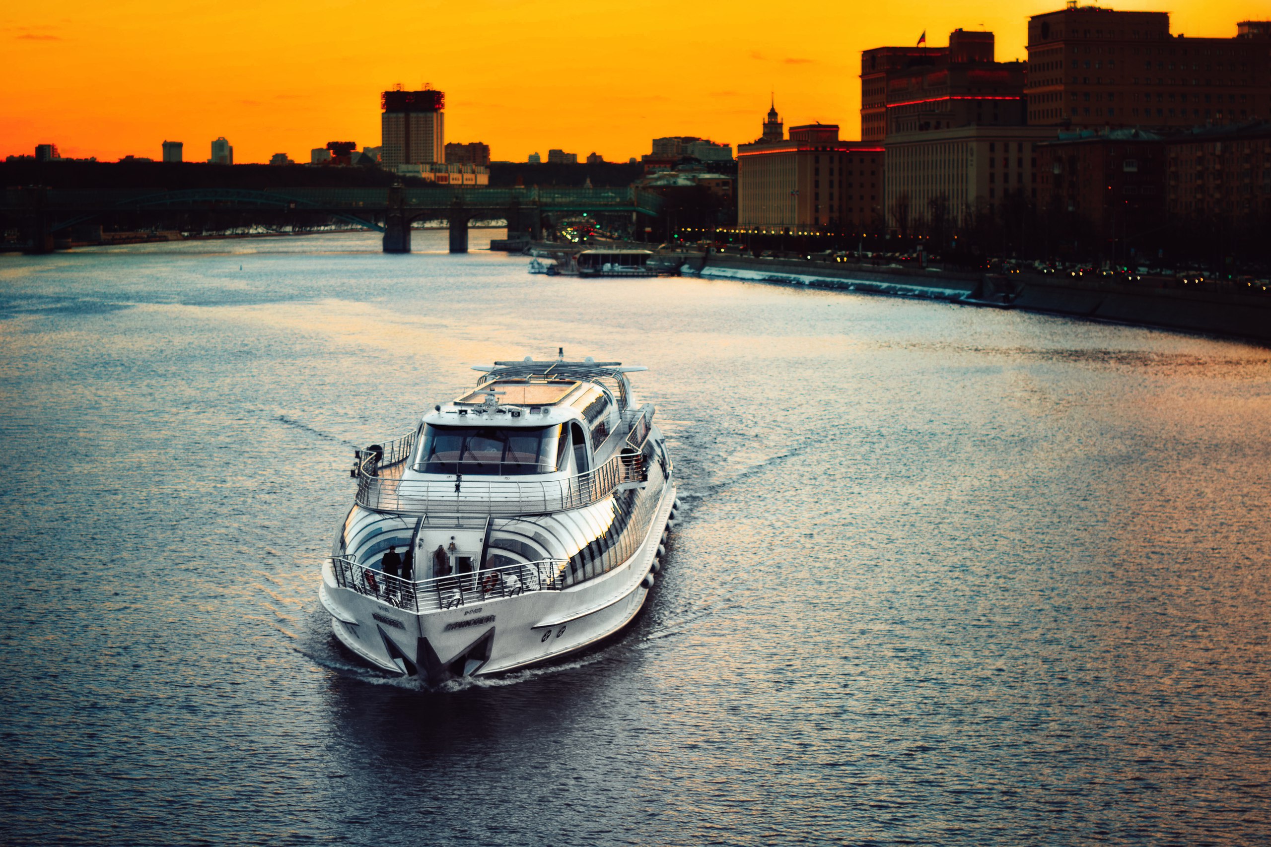 man made, moscow, boat, city, evening, river, russia, ship, sunset, cities
