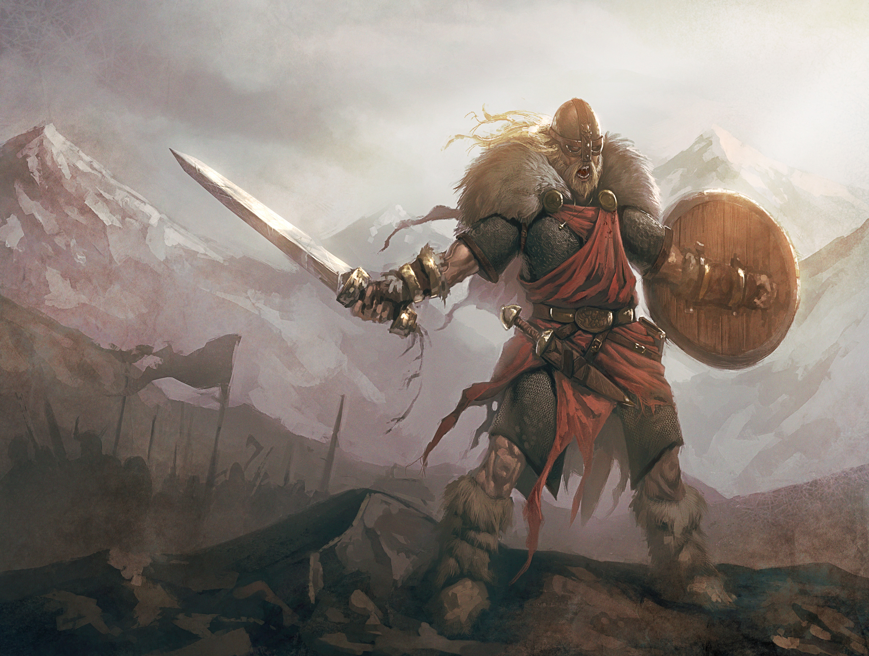 Download mobile wallpaper Fantasy, Shield, Sword, Viking for free.