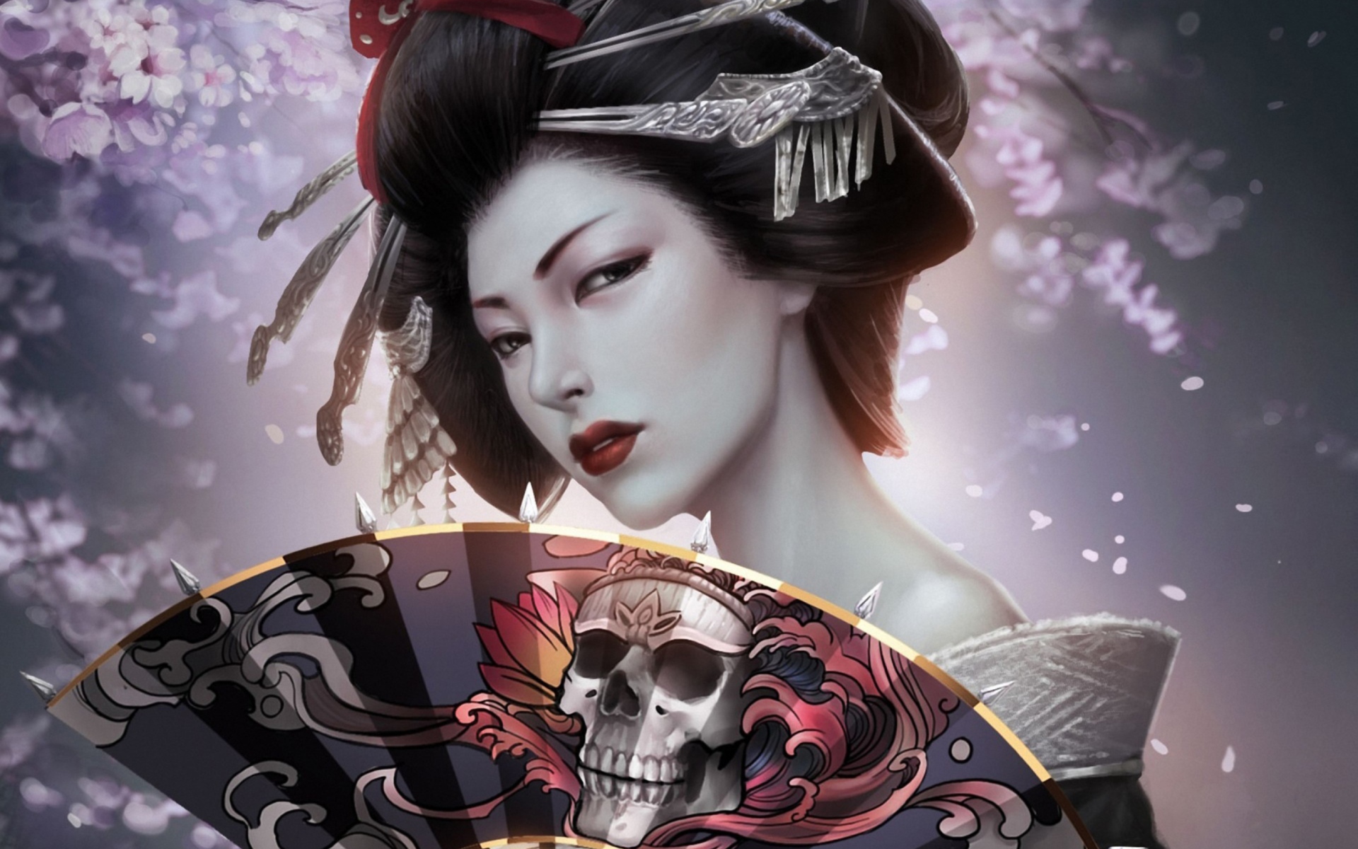 745370 descargar fondo de pantalla fantasía, geisha, admirador, gótico, kimono, cráneos: protectores de pantalla e imágenes gratis