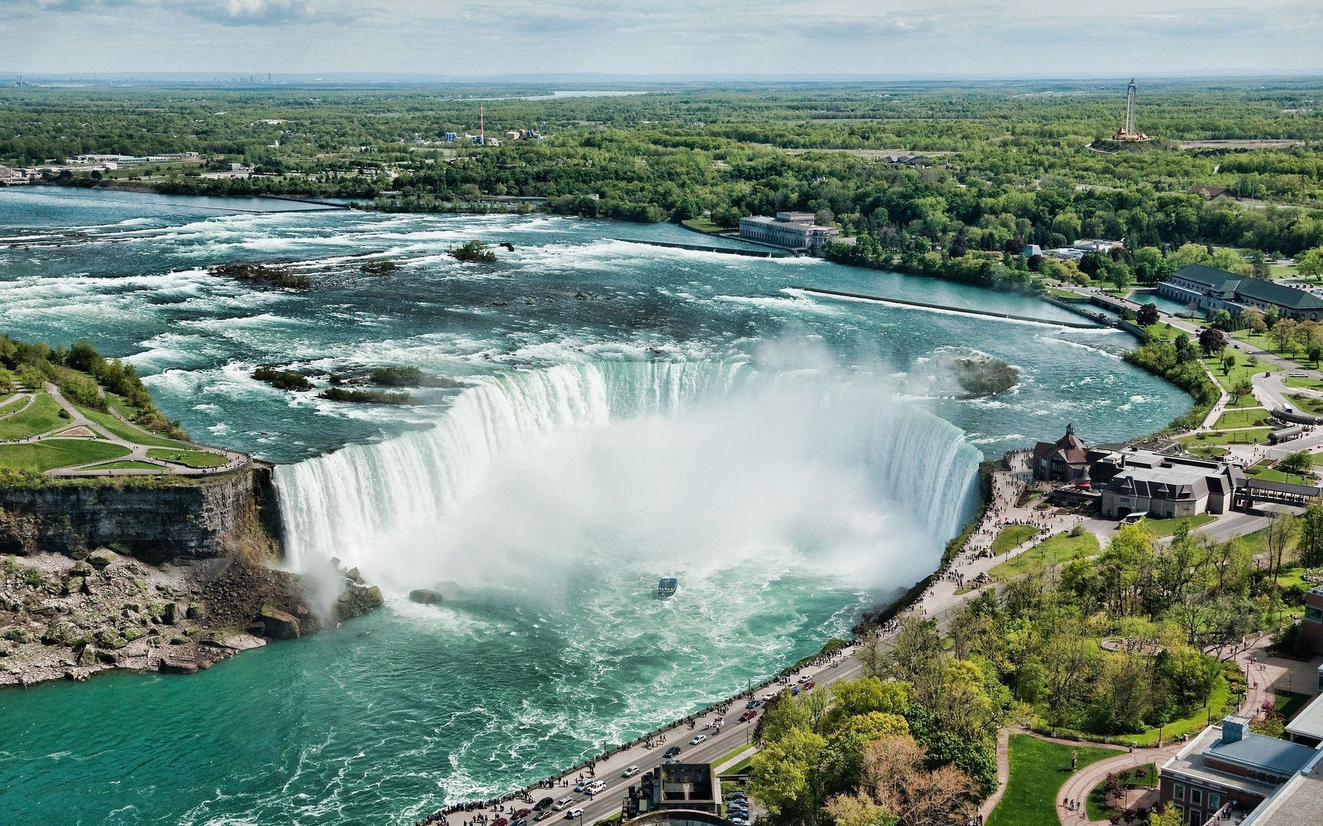 view, nature, waterfall, road, steam, from above, above, niagara 32K