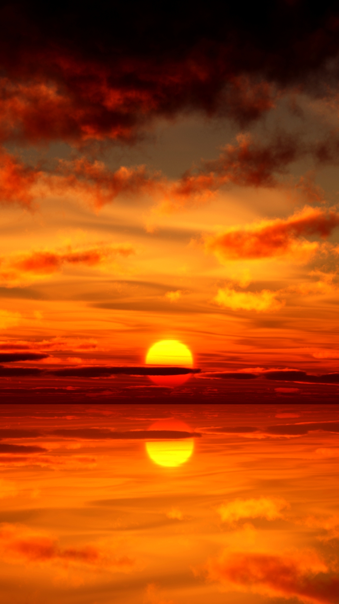 Download mobile wallpaper Water, Sunset, Sun, Reflection, Earth, Orange (Color) for free.