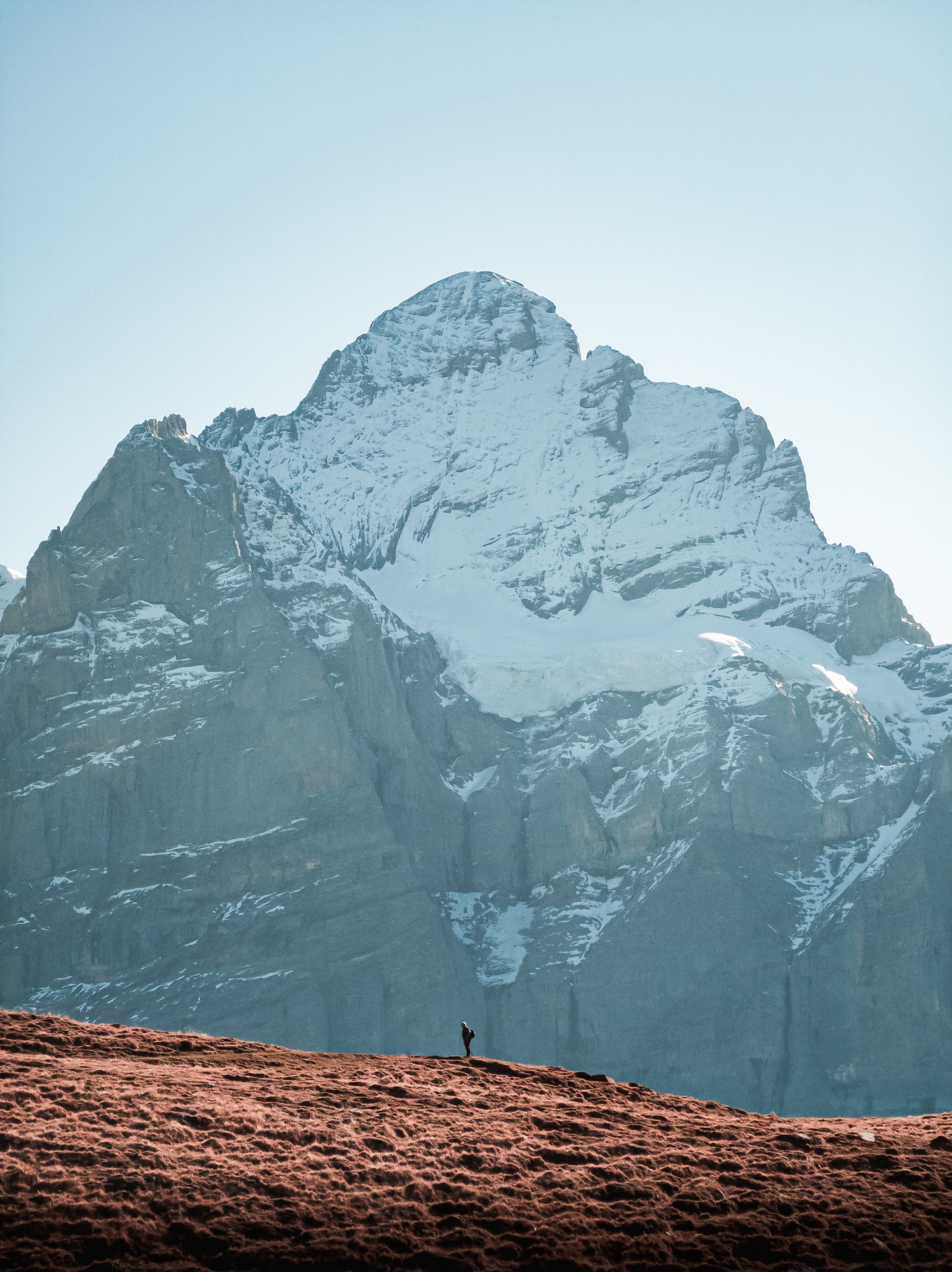 Download mobile wallpaper Vertex, Top, Mountain, Person, Nature, Human, Loneliness for free.