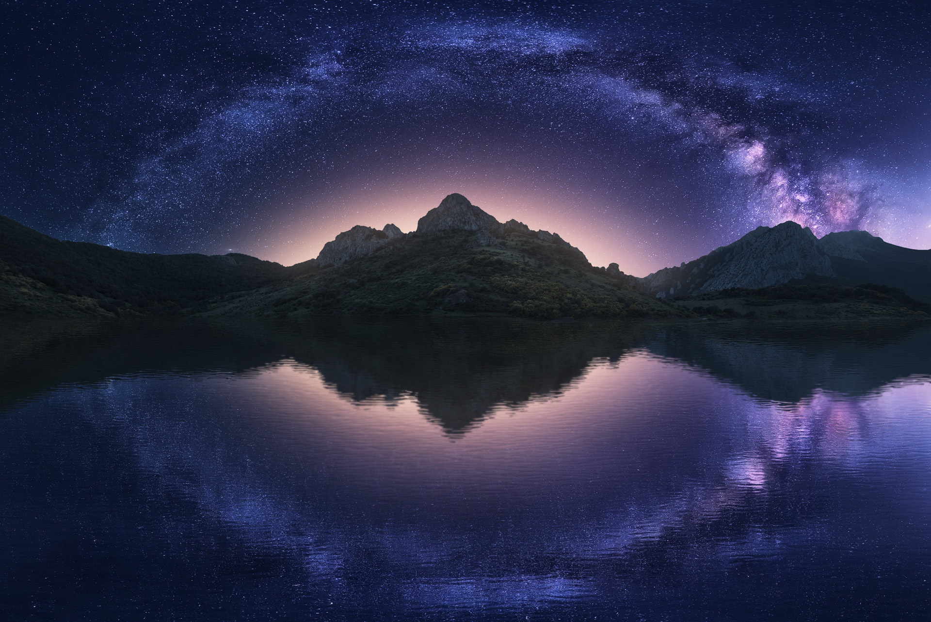 Free download wallpaper Water, Sky, Stars, Night, Mountain, Reflection, Starry Sky, Earth, Milky Way on your PC desktop