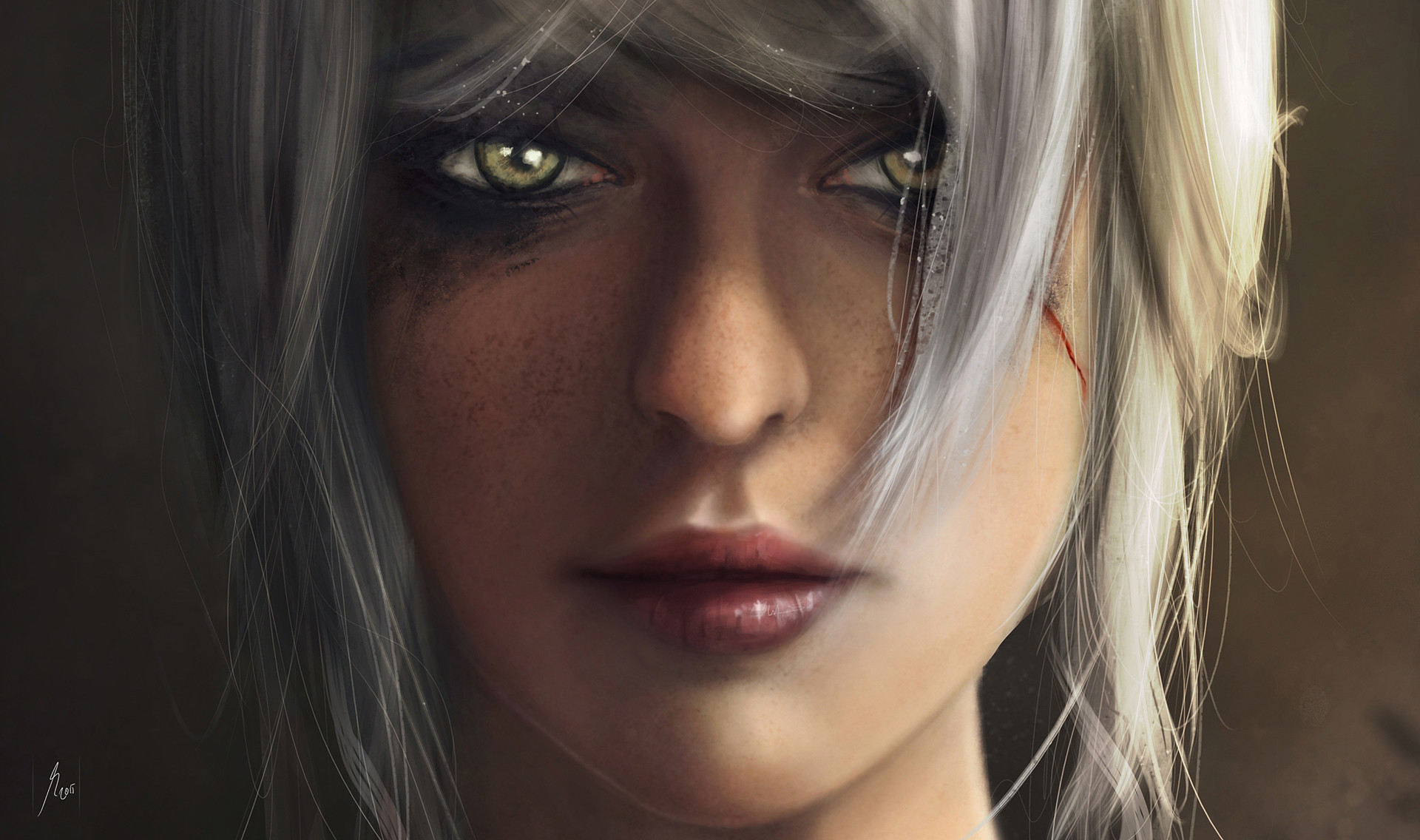 Download mobile wallpaper Face, Green Eyes, Video Game, White Hair, The Witcher, The Witcher 3: Wild Hunt, Ciri (The Witcher) for free.