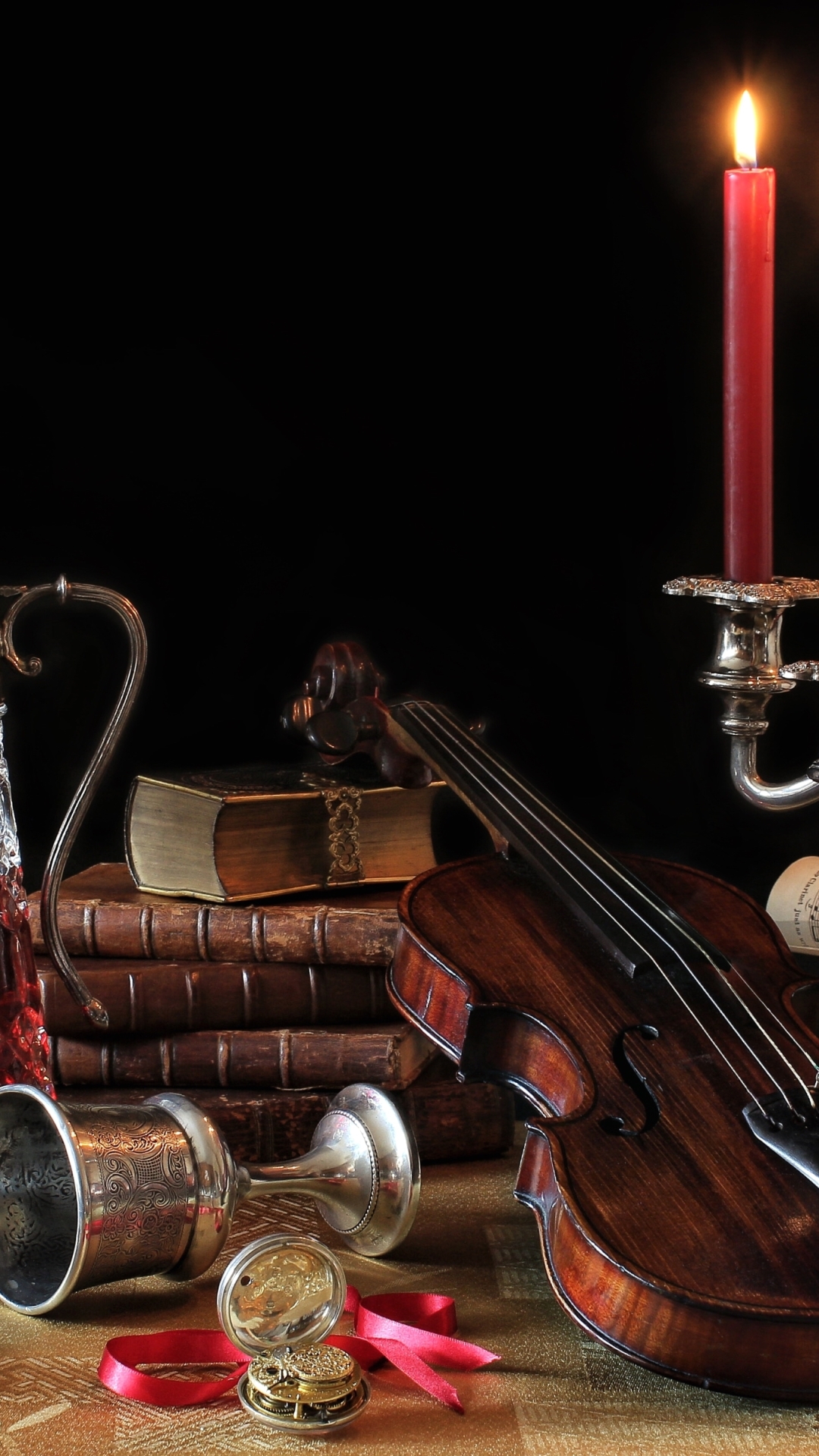 Download mobile wallpaper Still Life, Candle, Photography, Globe, Violin for free.