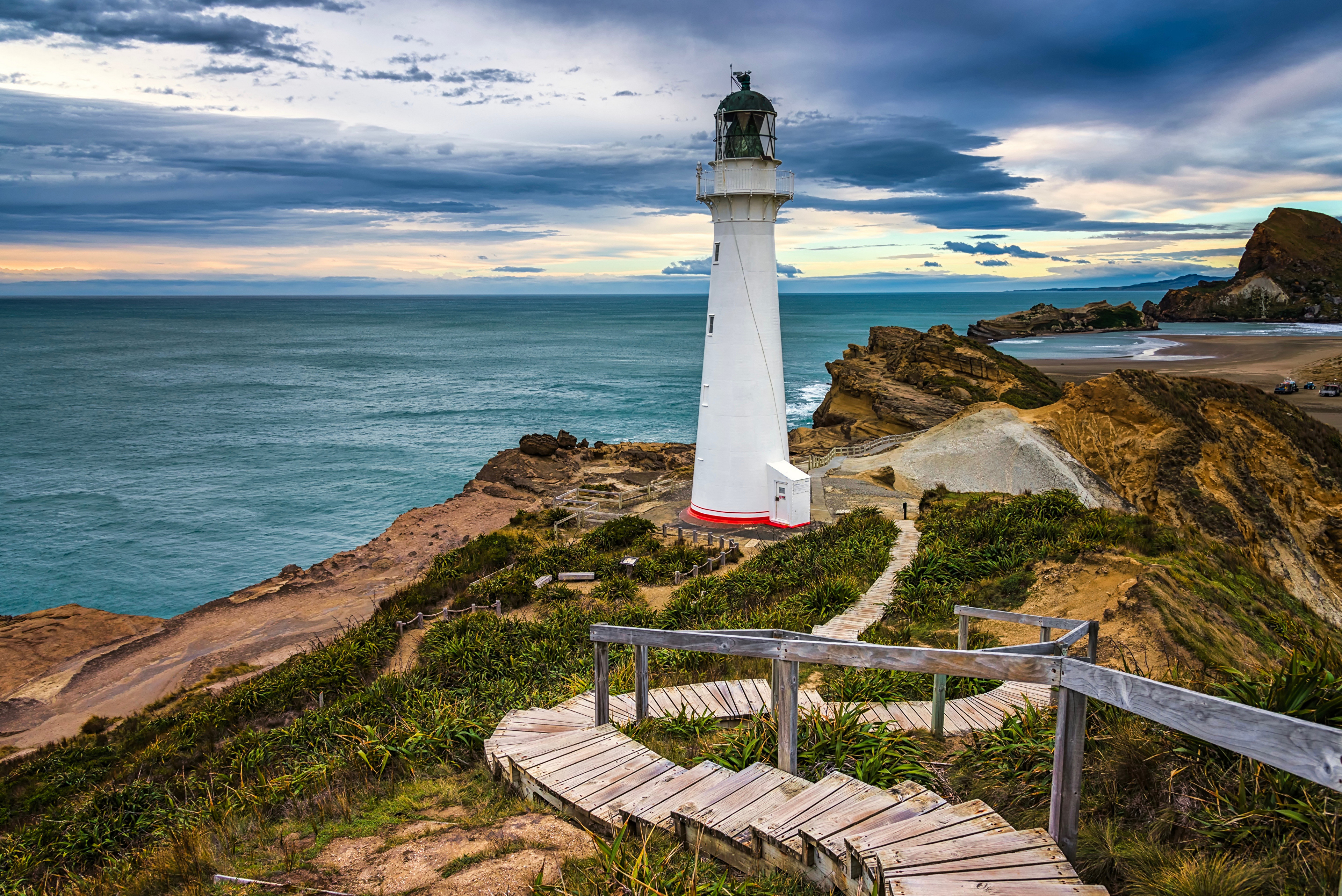 Free download wallpaper New Zealand, Coast, Lighthouse, Man Made on your PC desktop