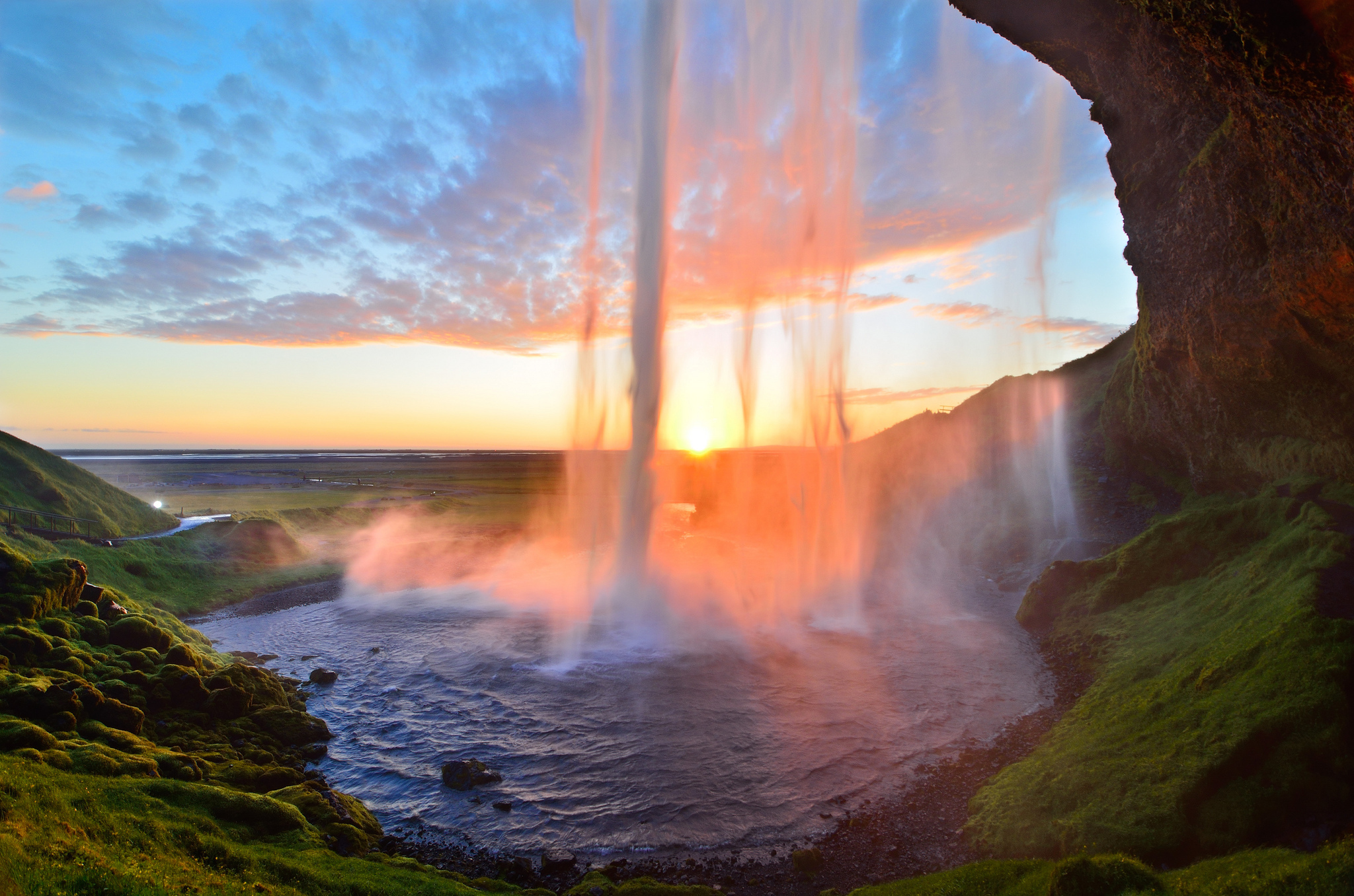 309993 завантажити картинку сельяландсфосс, схід сонця, водоспади, ісландія, земля, захід сонця, водоспад - шпалери і заставки безкоштовно