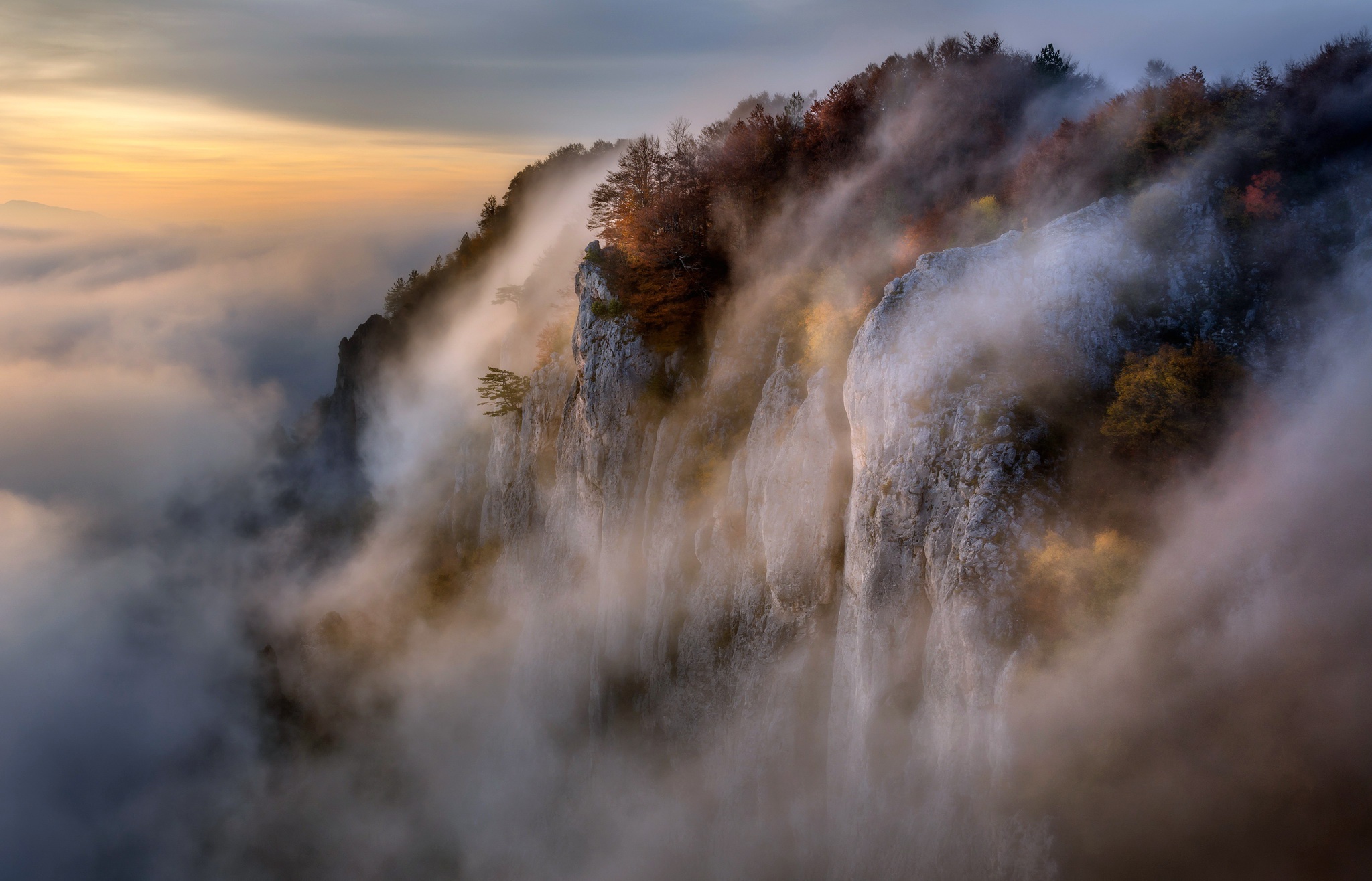 Free download wallpaper Nature, Fog, Earth, Cliff on your PC desktop