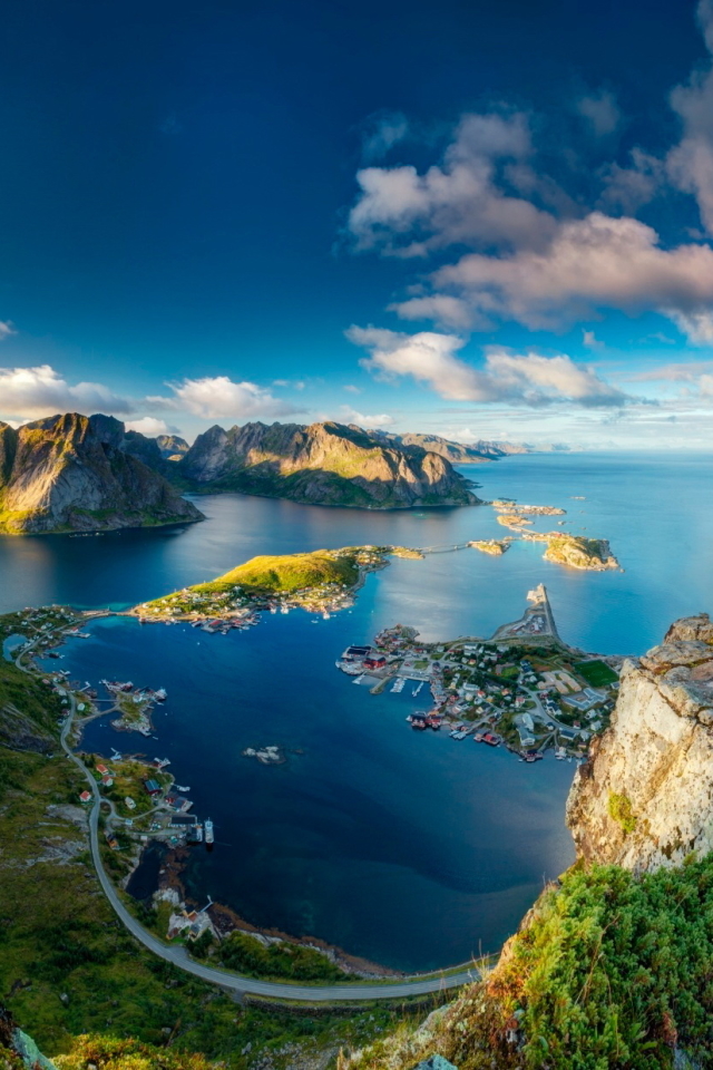 Download mobile wallpaper Landscape, Coast, Ocean, Earth, Village, Island, Norway, Cloud, Photography, Lofoten, Lofoten Islands, Fjord, Seascape, Seashore for free.