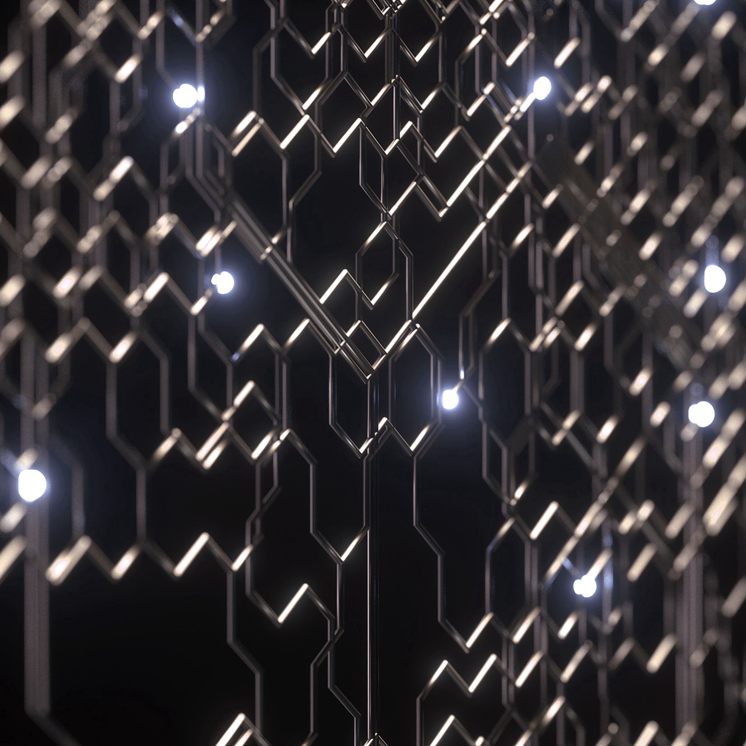 metallic, 3d, structure, grid, glow, metal HD wallpaper