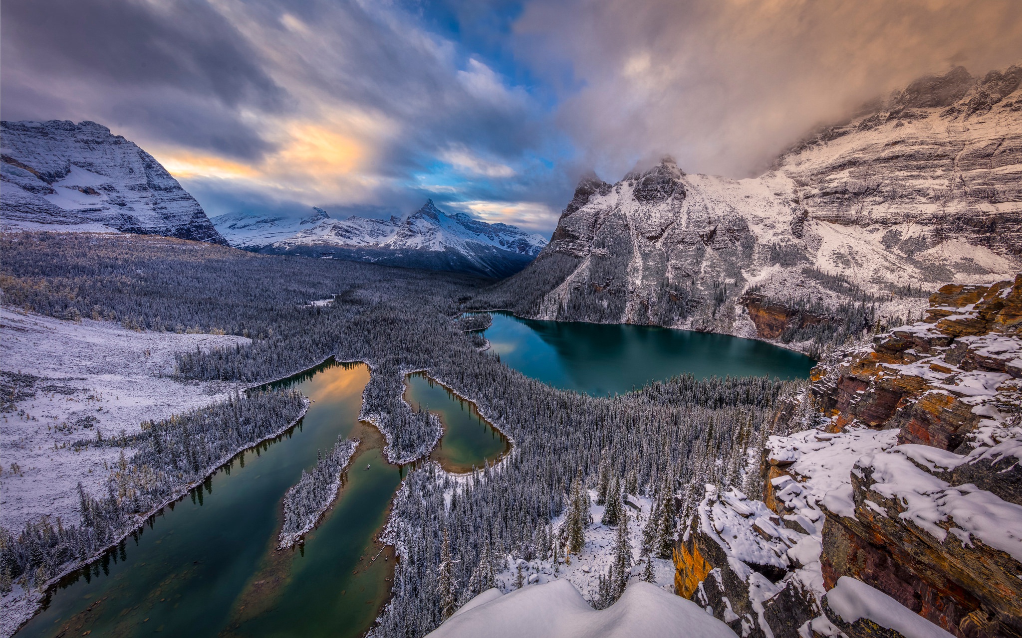 PCデスクトップに風景, 冬, 自然, 雪, 湖, 山, 森, 地球, パノラマ, クラウド画像を無料でダウンロード