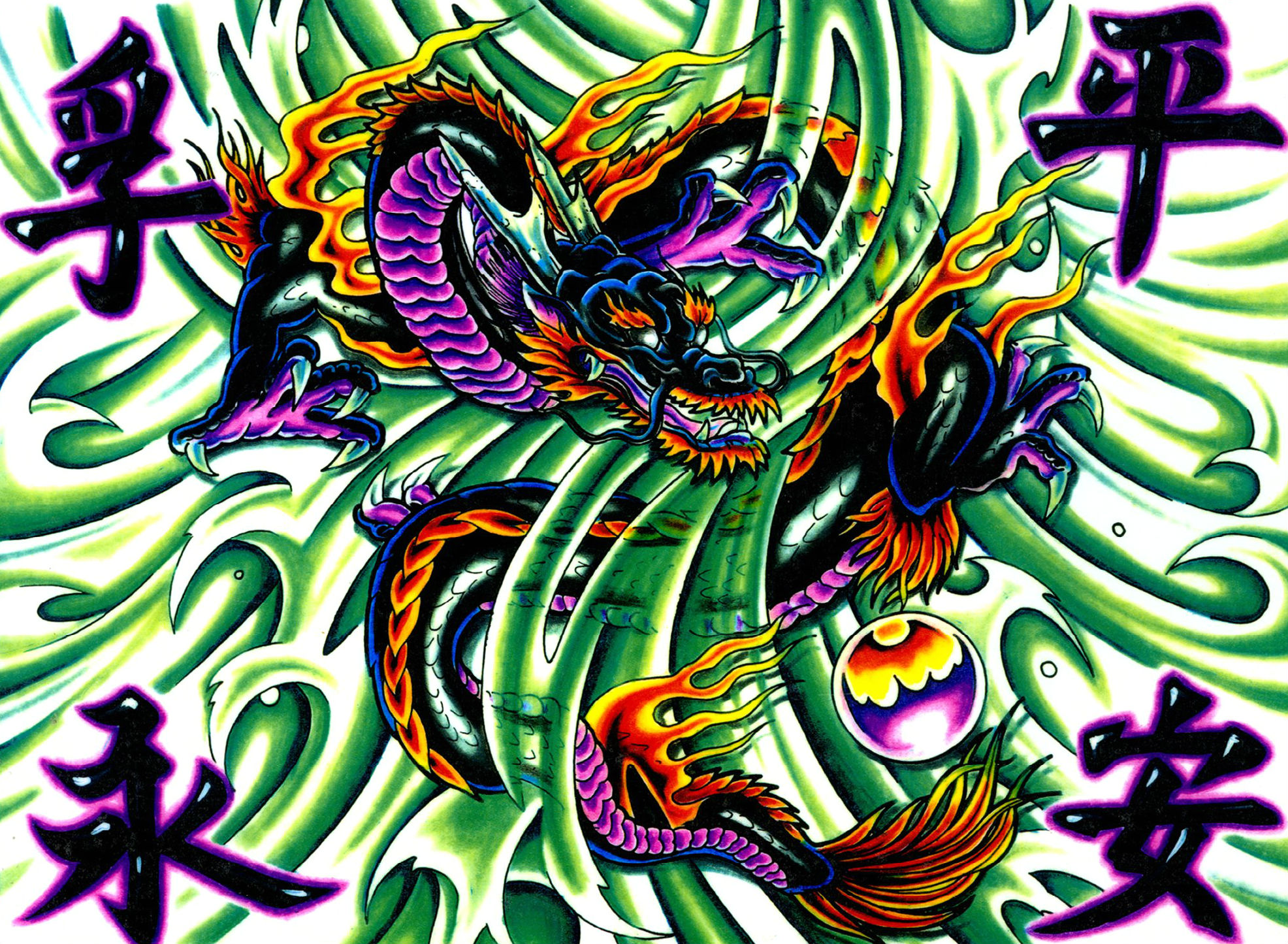 Download mobile wallpaper Fantasy, Tattoo, Dragon, Oriental, Psychedelic, Asian, Trippy for free.