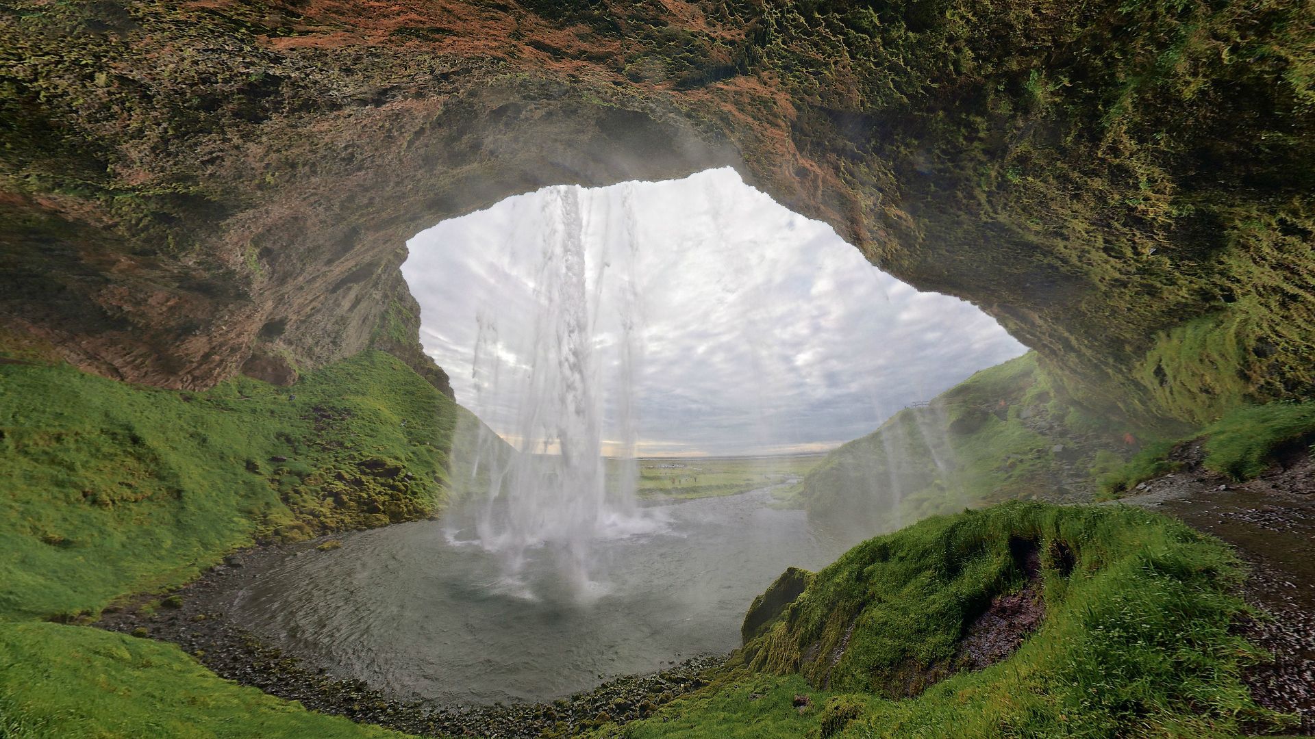 Téléchargez des papiers peints mobile Islande, Nature, Mousse, Grotte, Cascade, La Grotte gratuitement.