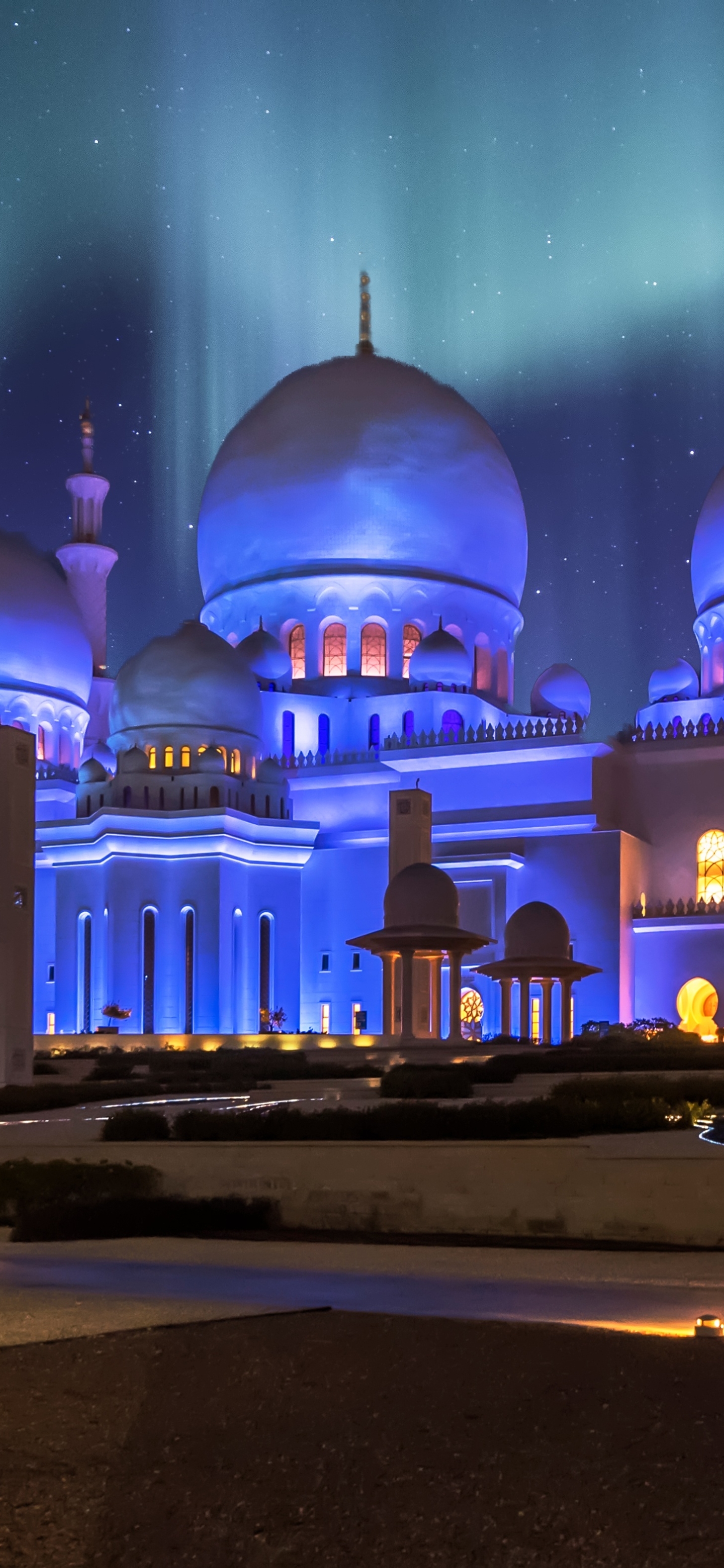 Download mobile wallpaper Night, Architecture, Dome, United Arab Emirates, Abu Dhabi, Mosque, Religious, Sheikh Zayed Grand Mosque, Mosques for free.