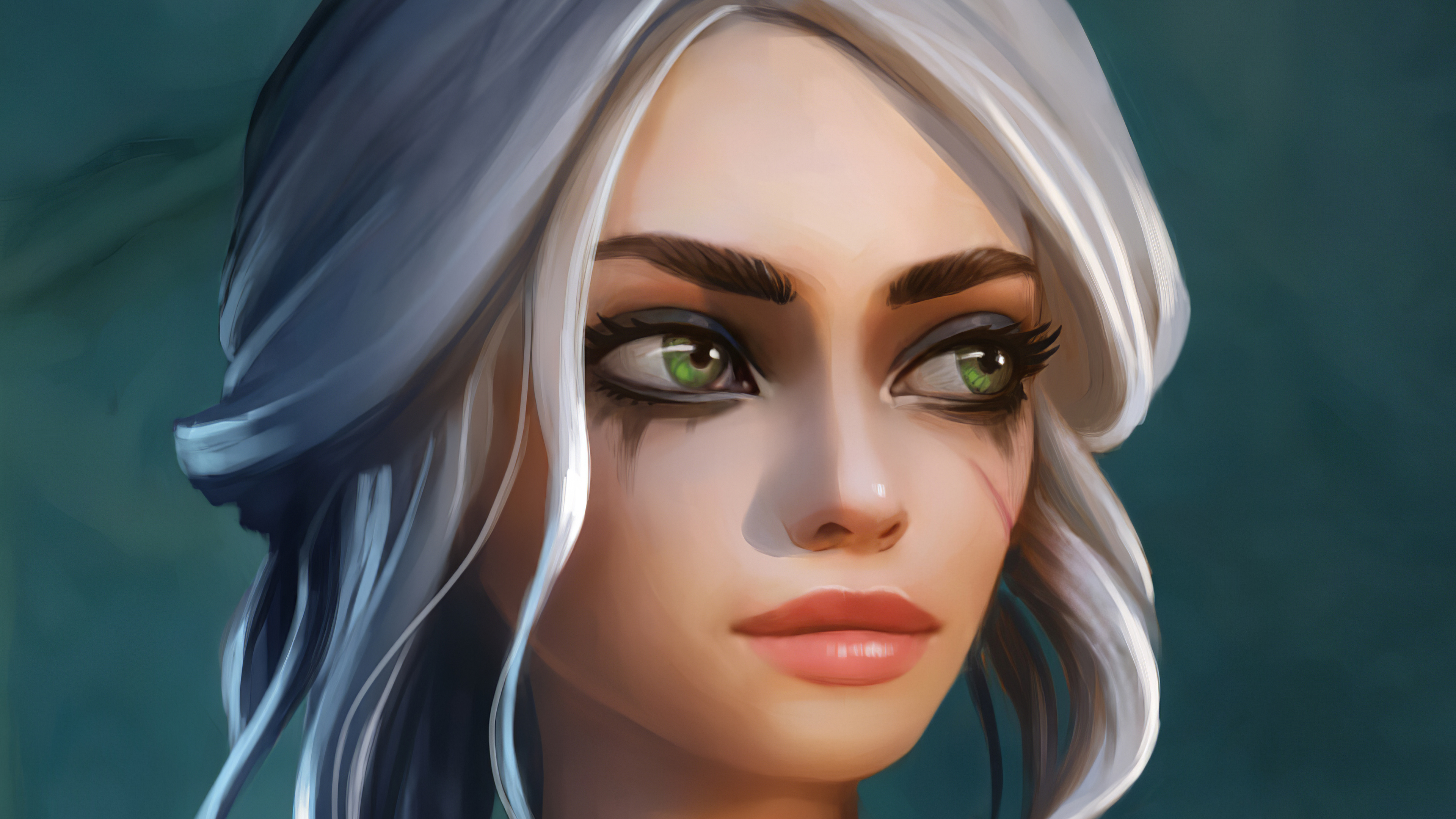 Free download wallpaper Face, Green Eyes, Video Game, White Hair, The Witcher, The Witcher 3: Wild Hunt, Ciri (The Witcher) on your PC desktop