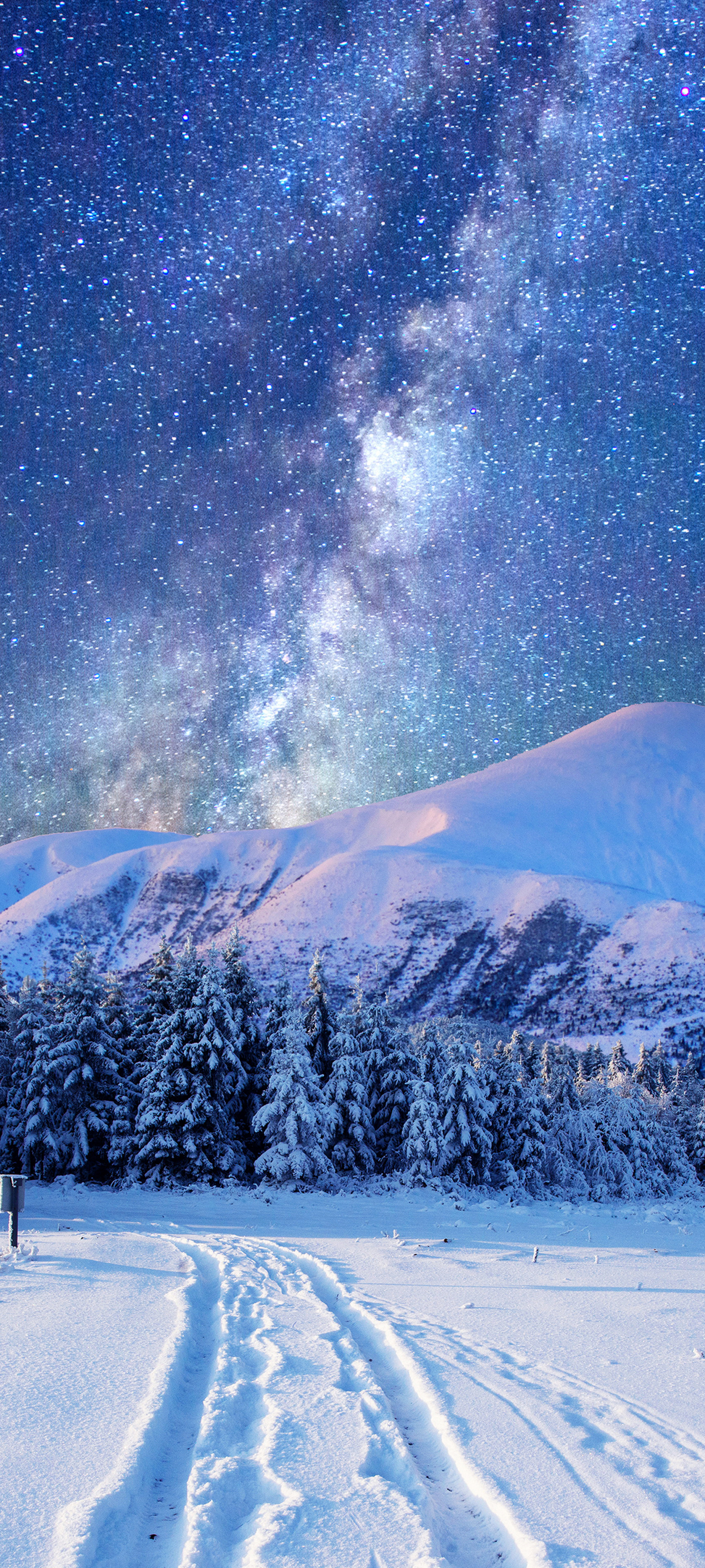 Скачать картинку Пейзаж, Зима, Небо, Звезды, Снег, Гора, Ландшафт, Земля/природа в телефон бесплатно.