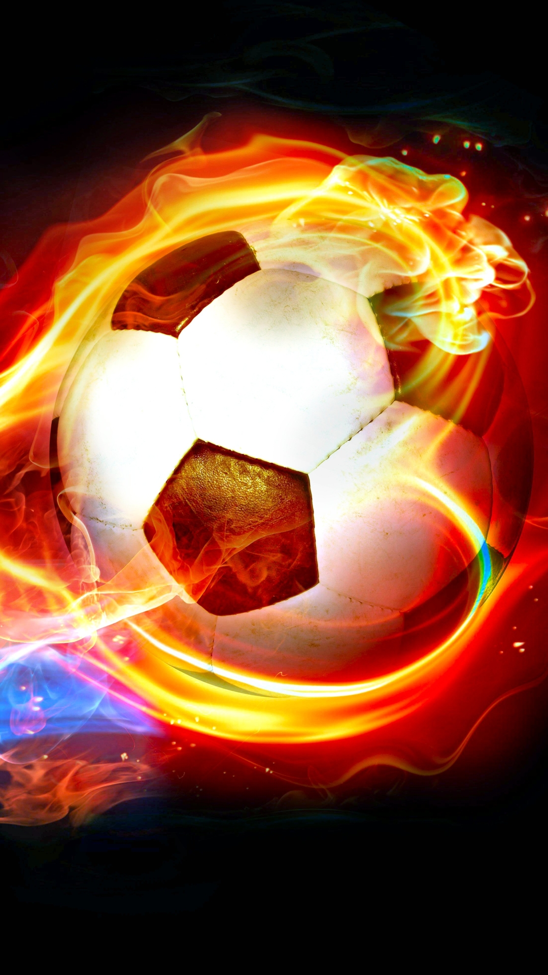 Descarga gratuita de fondo de pantalla para móvil de Fútbol, Fuego, Llama, Bola, Pelota, Vistoso, Deporte.