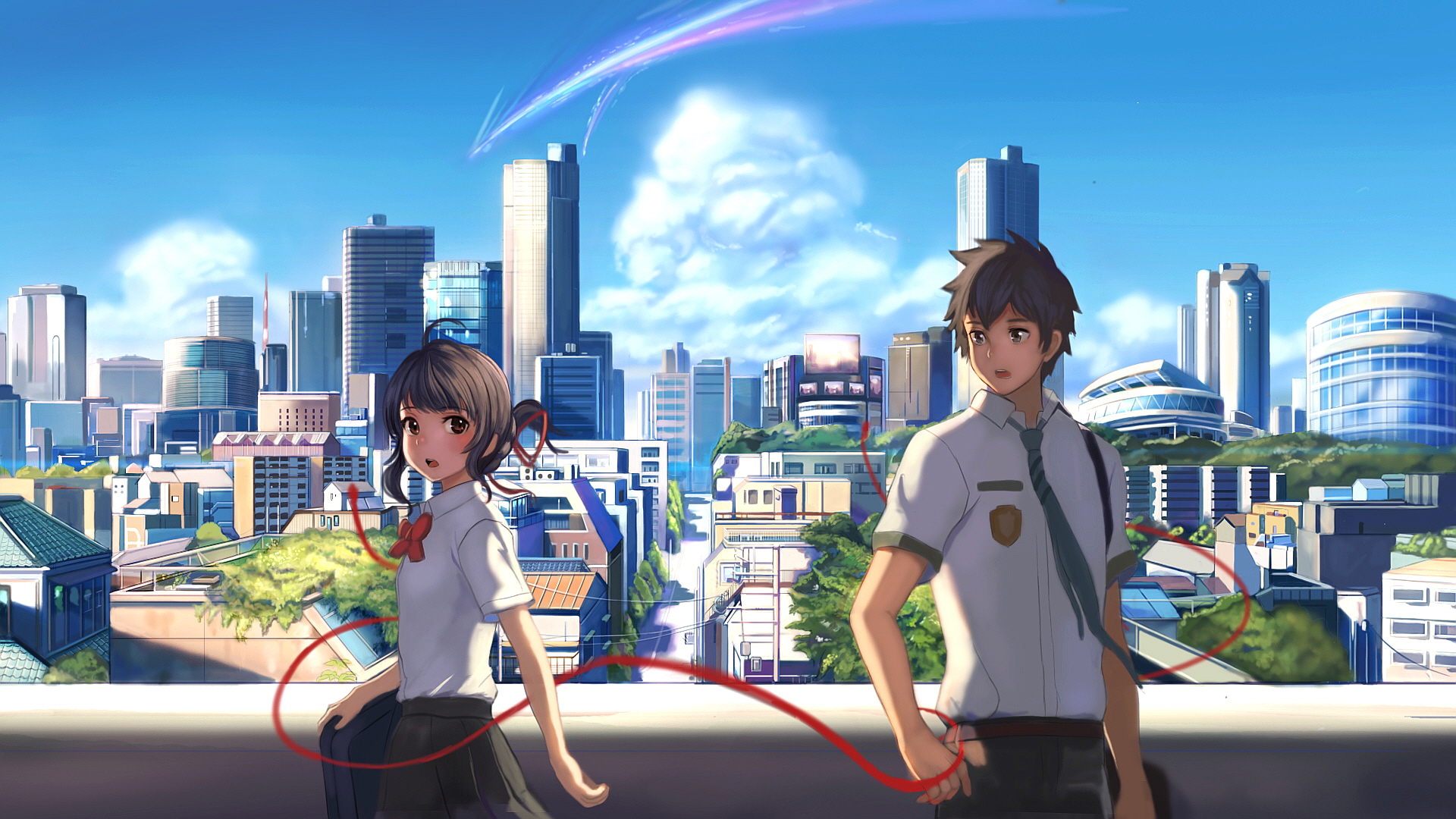 Laden Sie das Animes, Your Name Gestern Heute Und Für Immer, Mitsuha Miyamizu, Taki Tachibana-Bild kostenlos auf Ihren PC-Desktop herunter