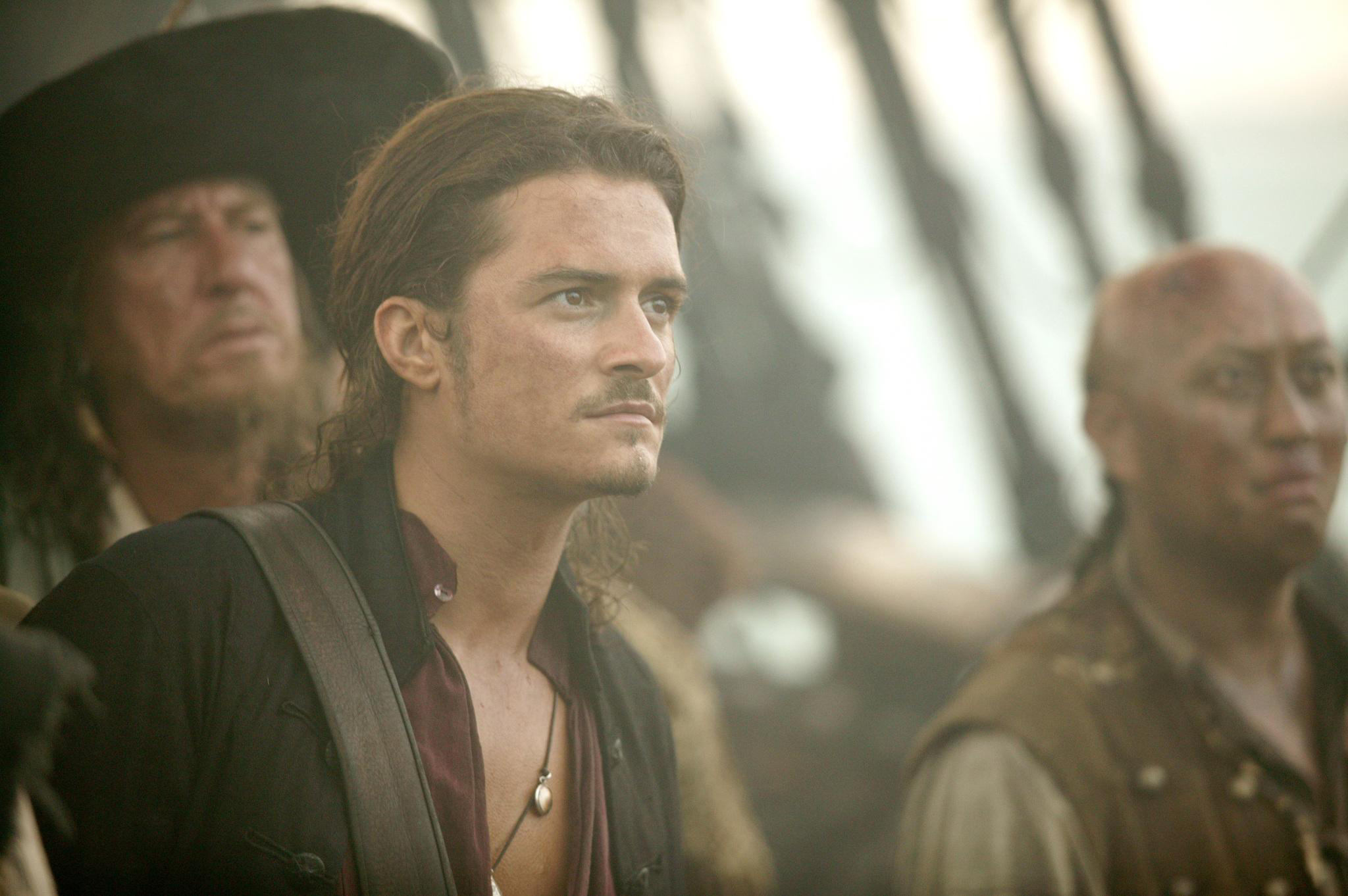 orlando bloom, movie, pirates of the caribbean: at world's end, geoffrey rush, hector barbossa, will turner, pirates of the caribbean