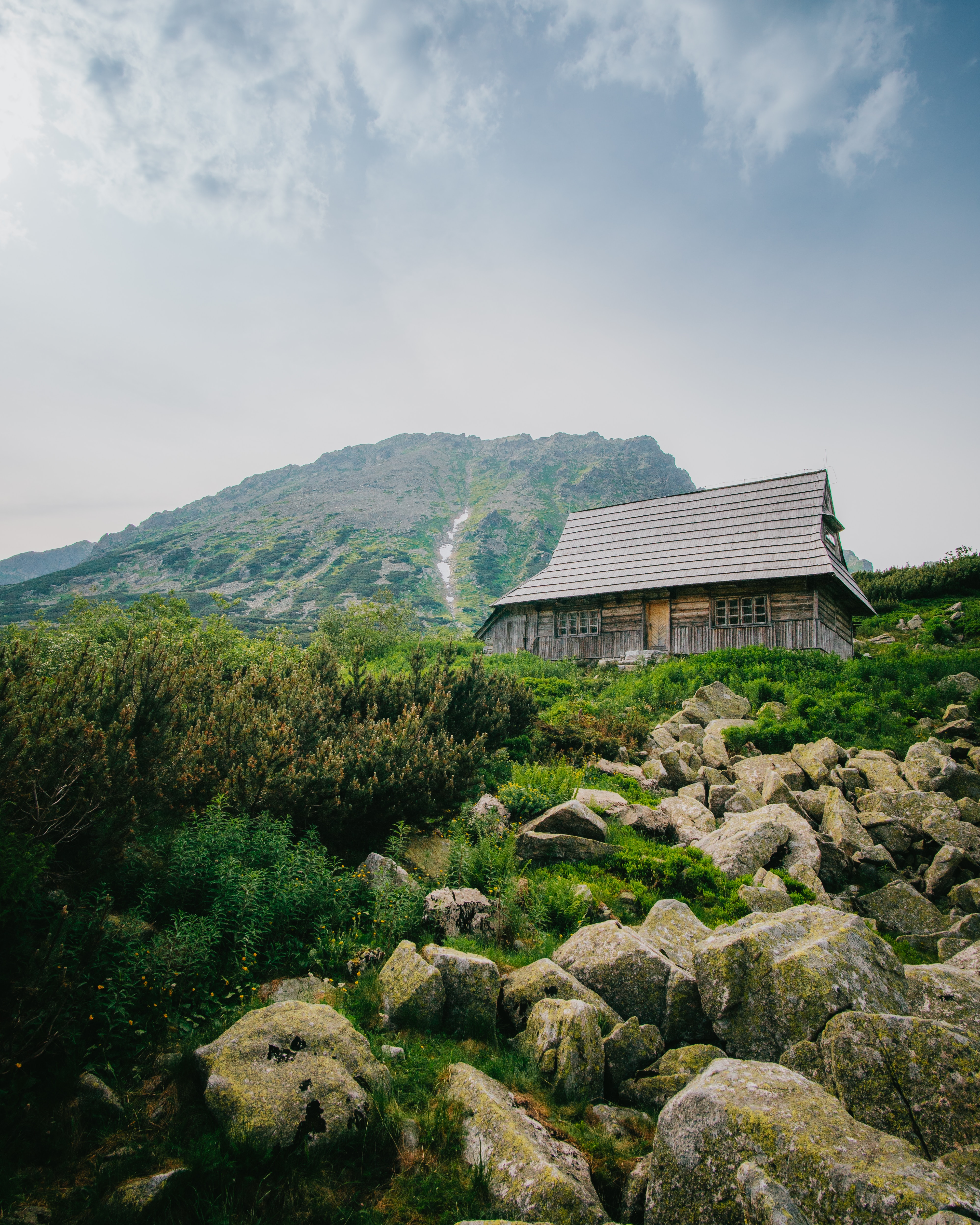 slope, stones, nature, mountains, house UHD