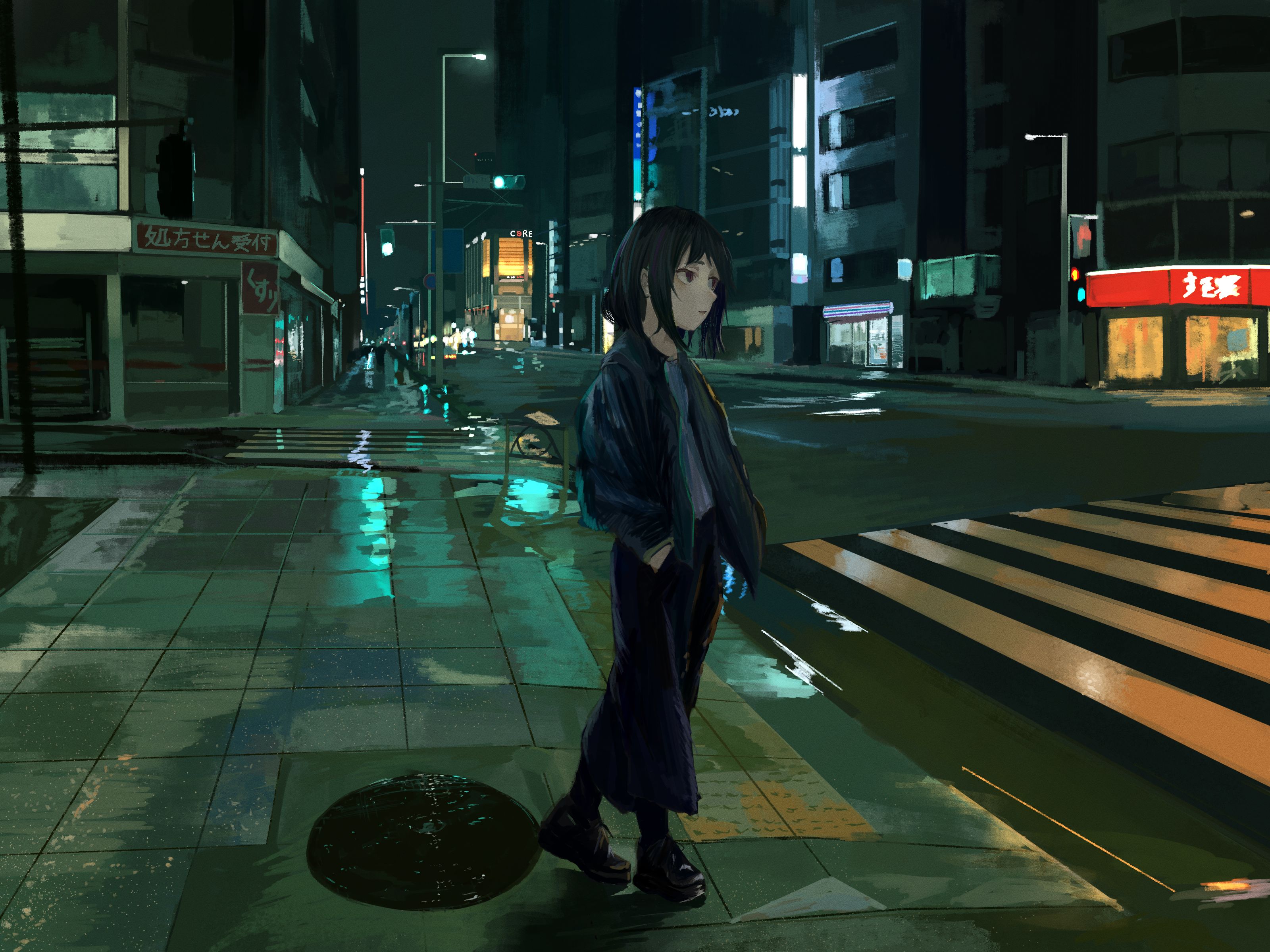 Free download wallpaper Anime, Night, Girl, Street on your PC desktop