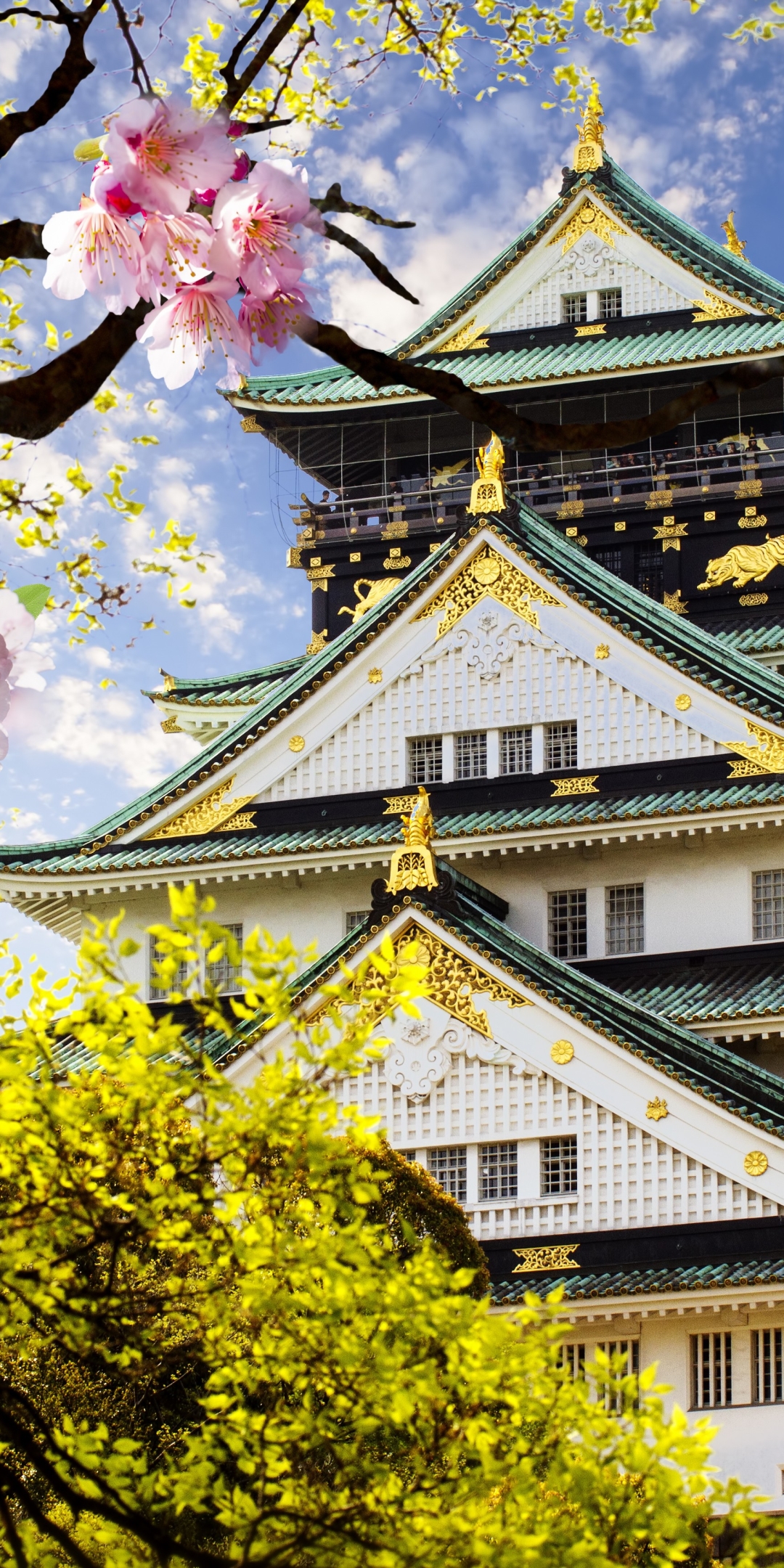 Handy-Wallpaper Schlösser, Pagode, Japan, Kirschblüte, Menschengemacht, Schloss kostenlos herunterladen.