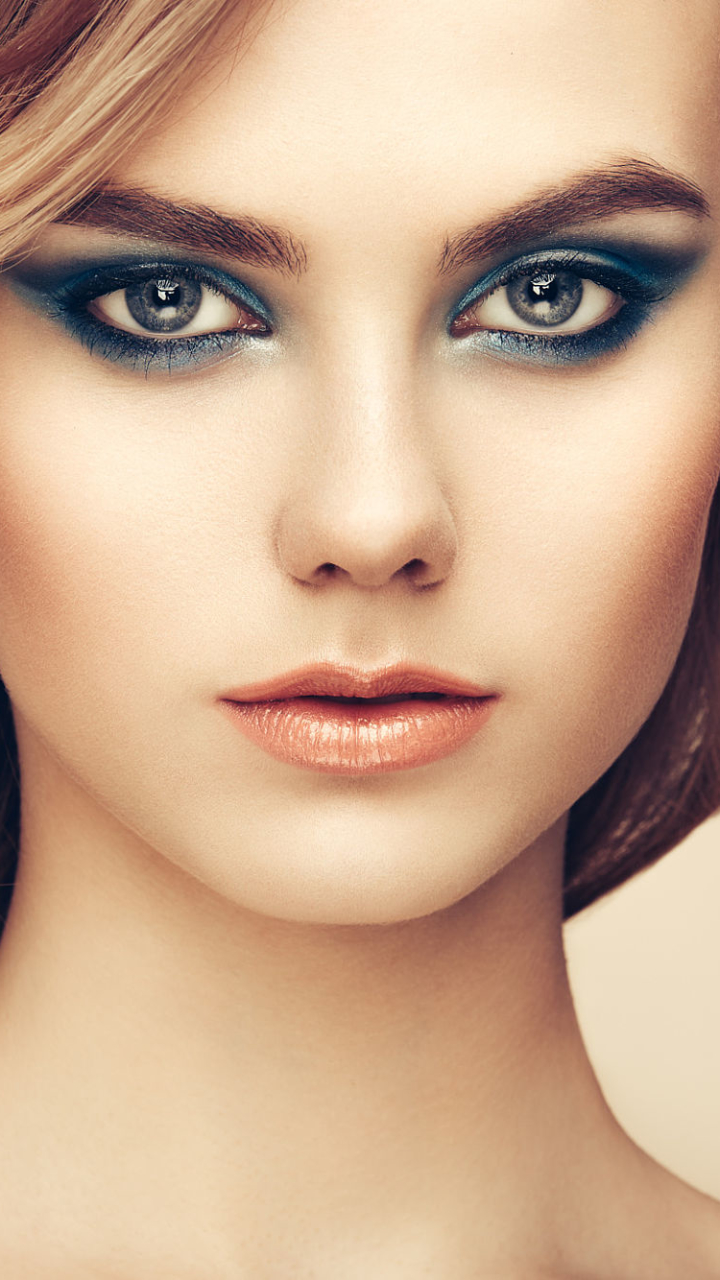 Download mobile wallpaper Blonde, Face, Model, Women, Makeup, Blue Eyes for free.