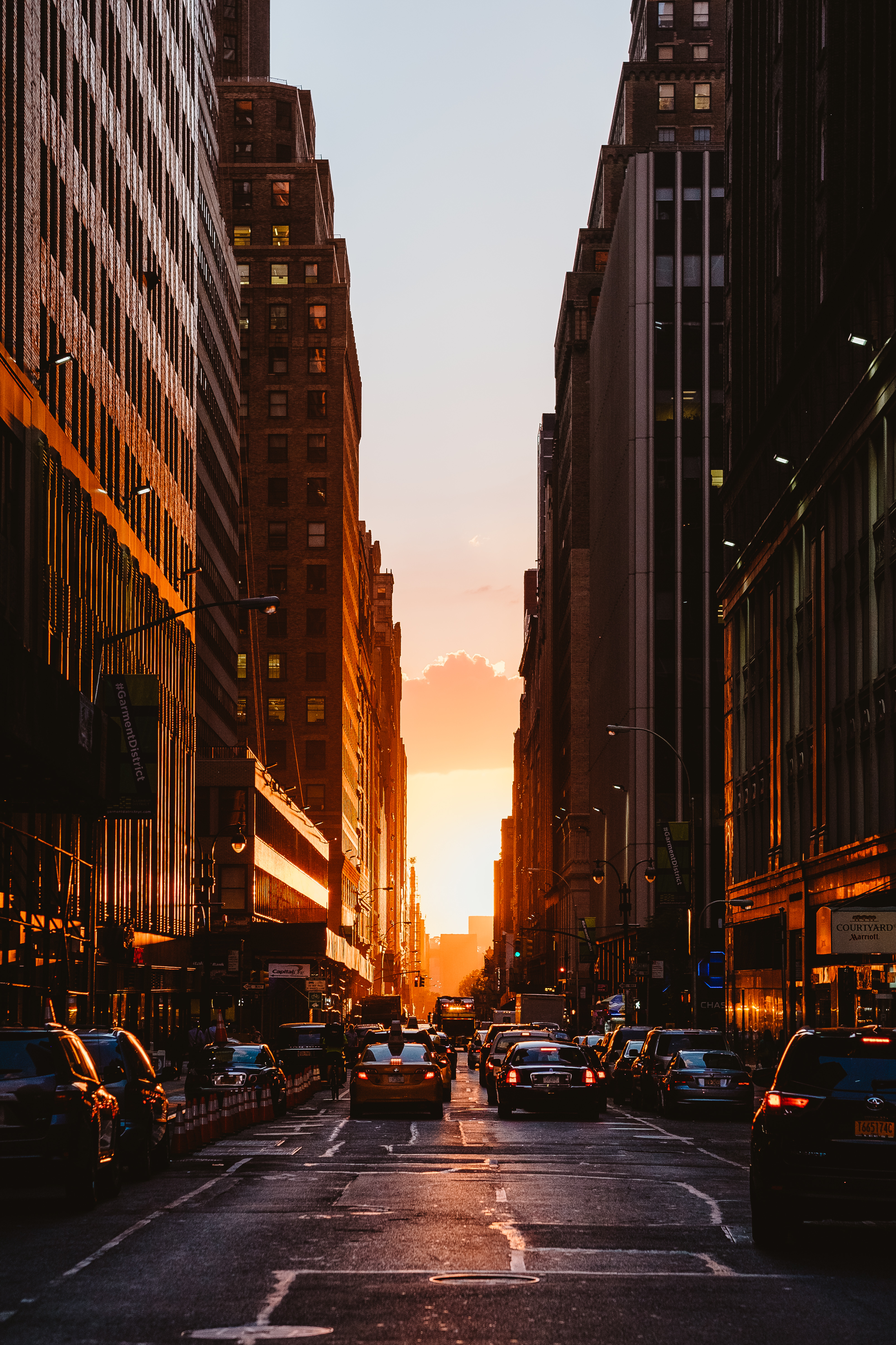 android city, cars, cities, sunset, building, new york