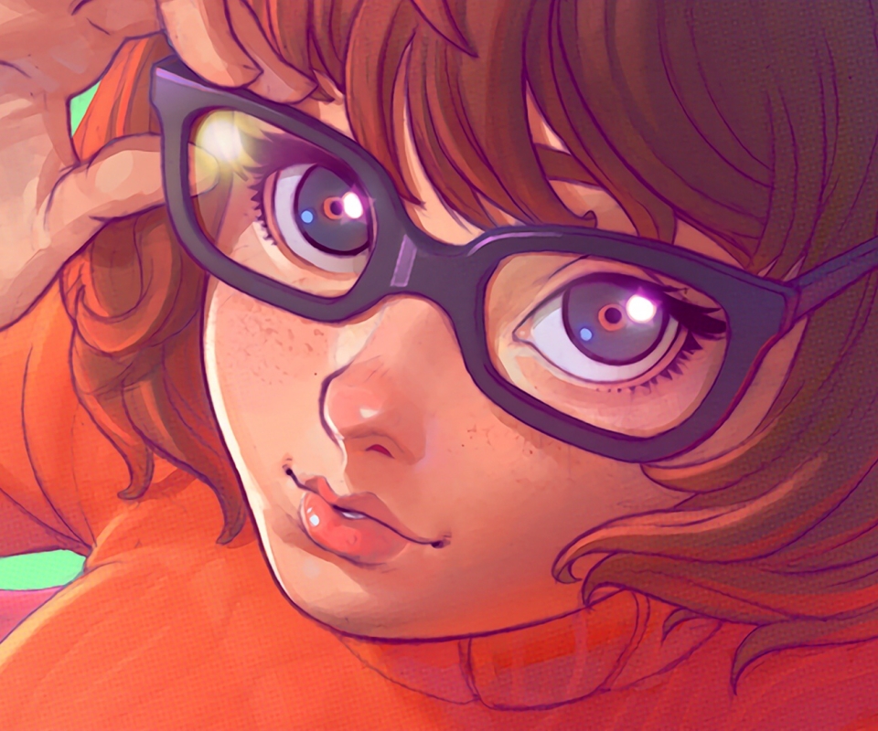 Download mobile wallpaper Glass, Face, Freckles, Tv Show, Brown Hair, Short Hair, Scooby Doo, Velma Dinkley for free.