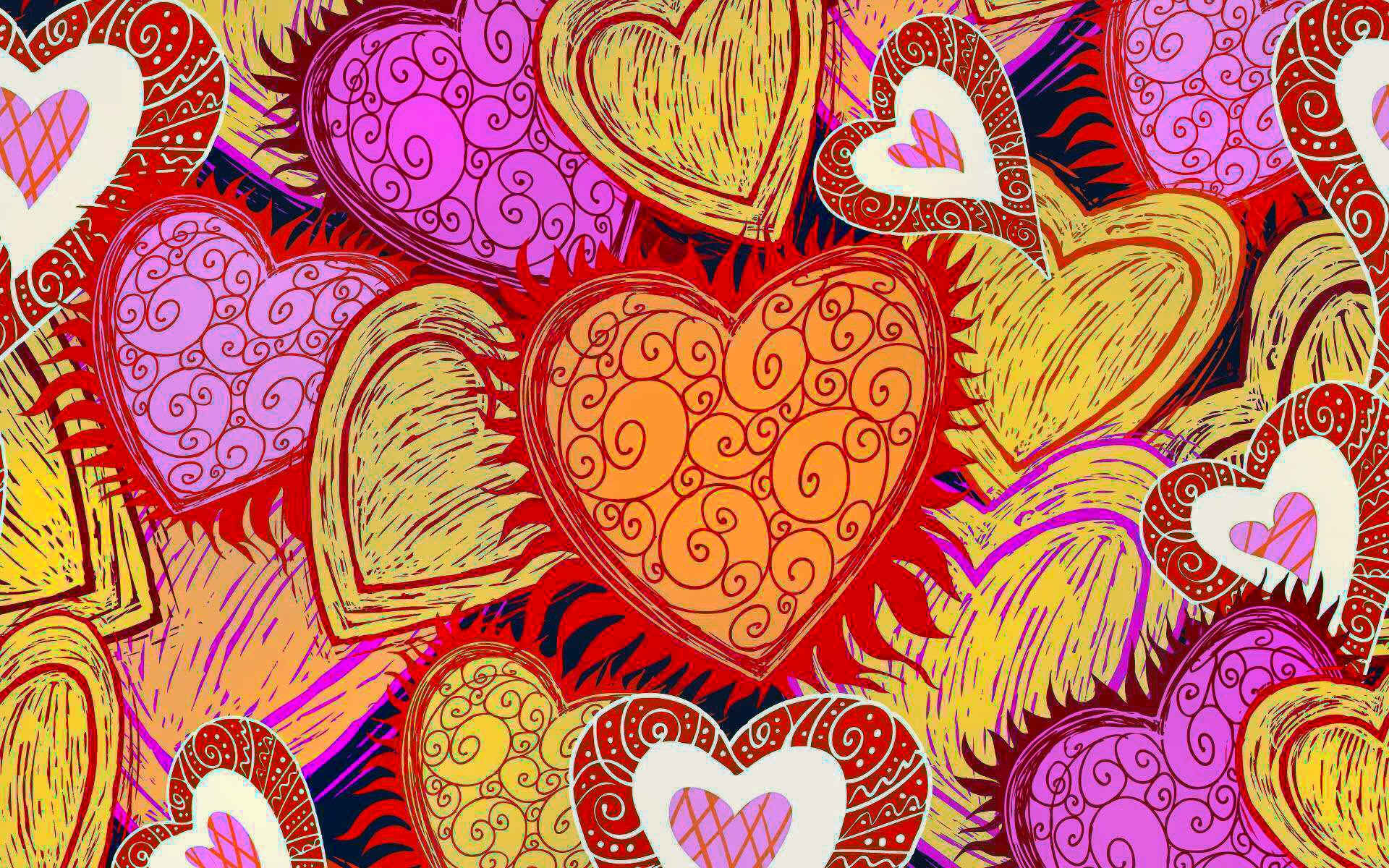 672093壁紙のダウンロードホリデー, バレンタイン・デー, カラフル, 心臓, 愛する, ピンク, 赤, 黄色-スクリーンセーバーと写真を無料で