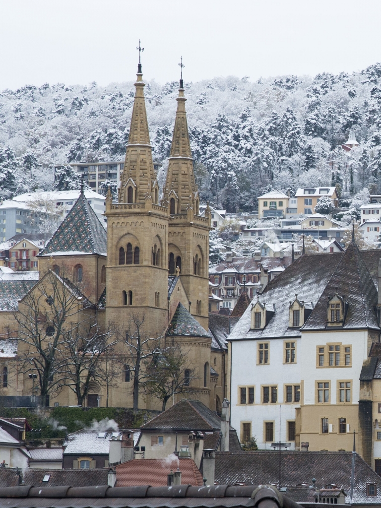 Téléchargez des papiers peints mobile Hiver, Suisse, Neuchâtel, L'hiver, Construction Humaine gratuitement.