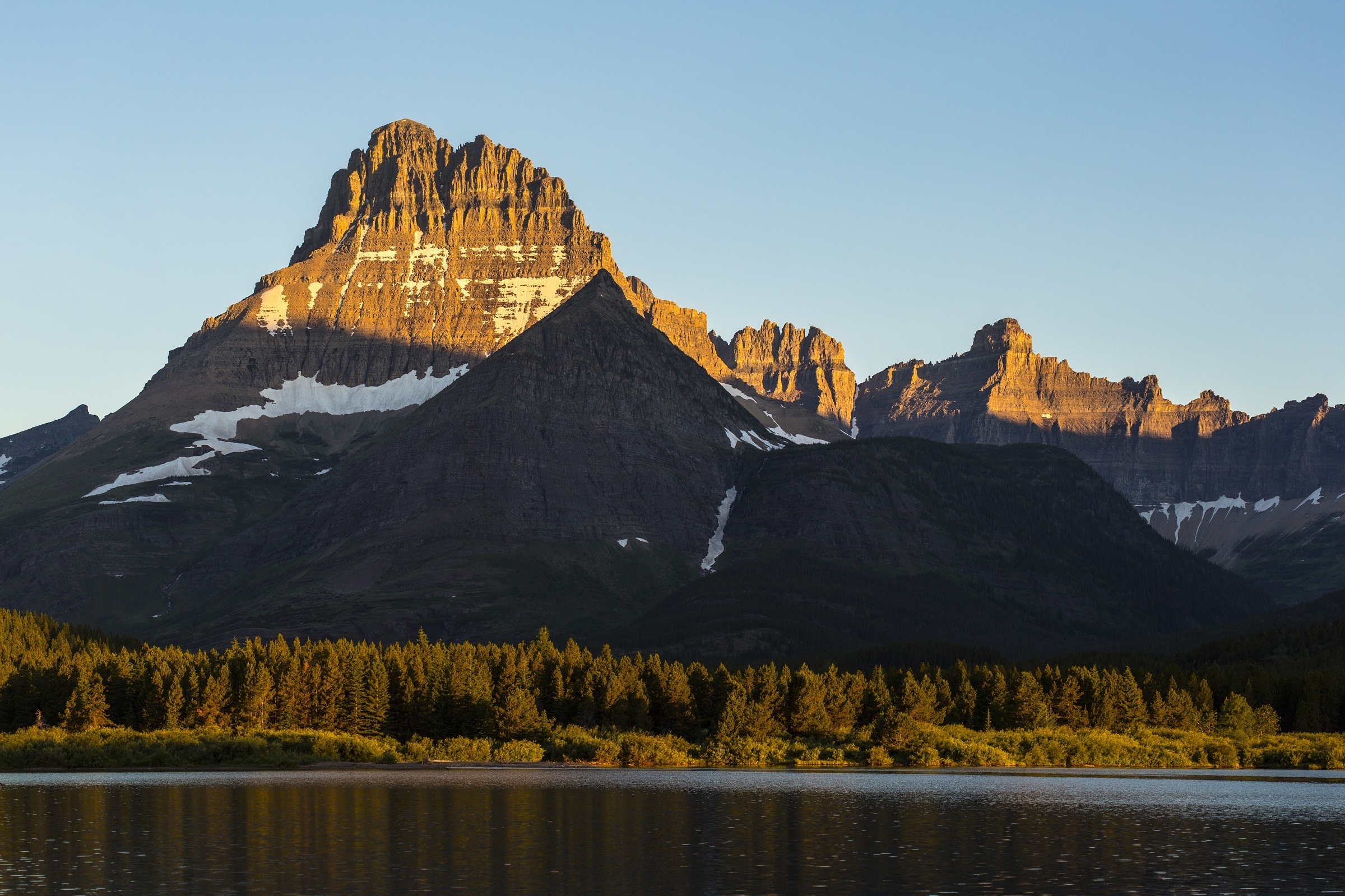 Free download wallpaper Nature, Usa, Mountain, Lake, Forest, Sunrise, Earth, National Park, Montana, Scenic, Glacier National Park, Wilderness on your PC desktop