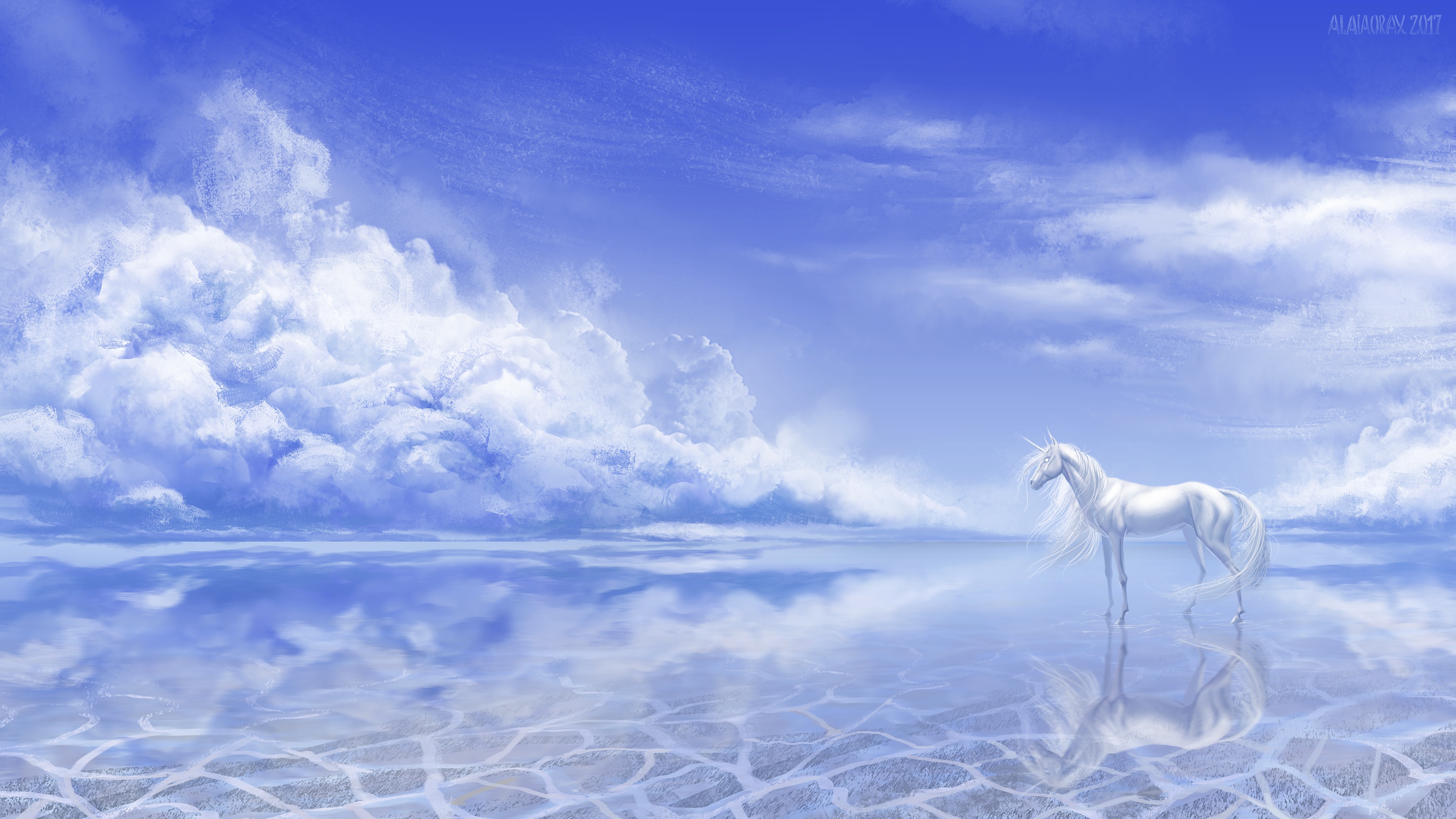 Free download wallpaper Fantasy, Sky, Reflection, Cloud, Unicorn, Fantasy Animals on your PC desktop