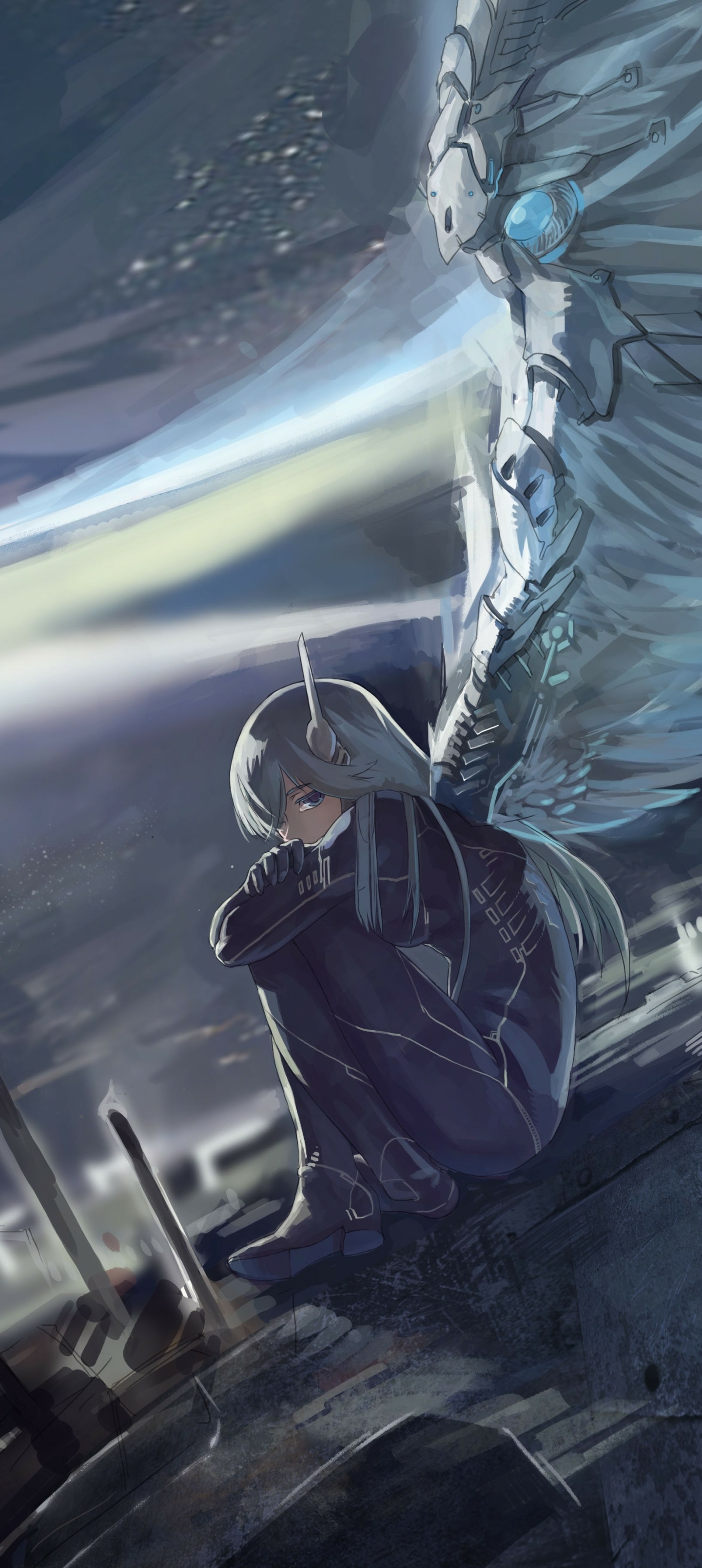 Download mobile wallpaper Anime, Wings, Angel, Long Hair for free.