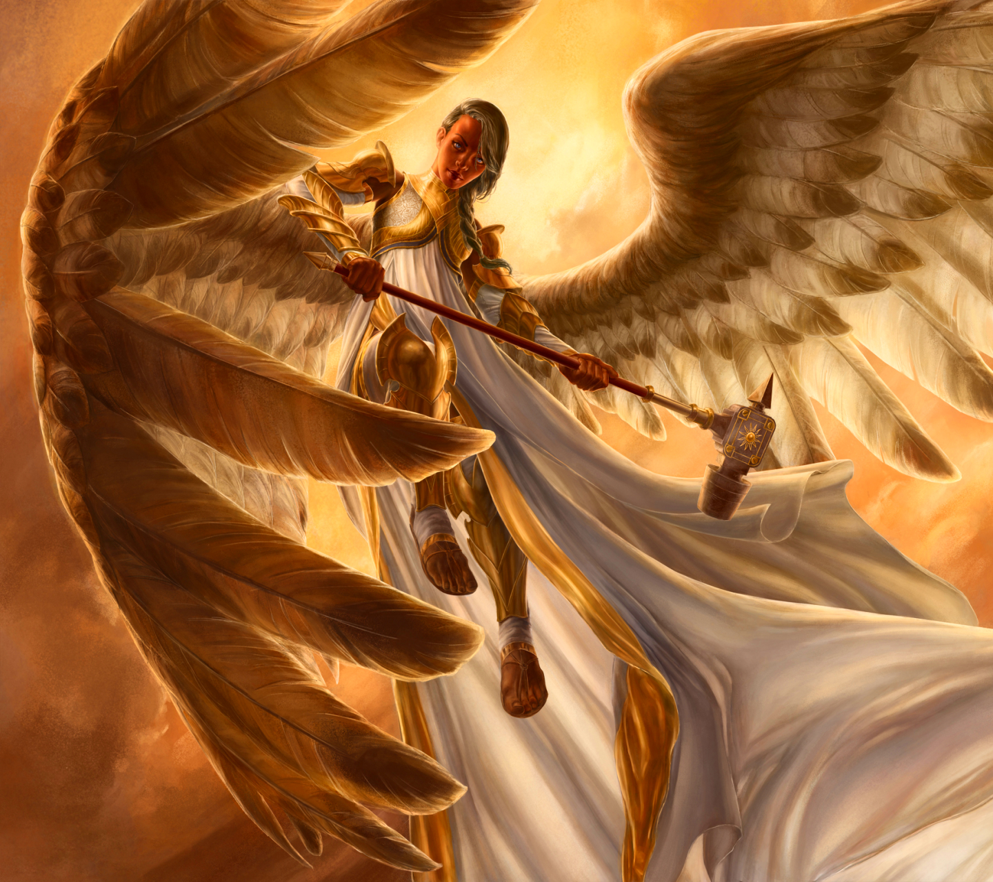 無料モバイル壁紙ファンタジー, 武器, 翼, ゲーム, 鎧, マジック：ザ・ギャザリング, 天使の戦士をダウンロードします。