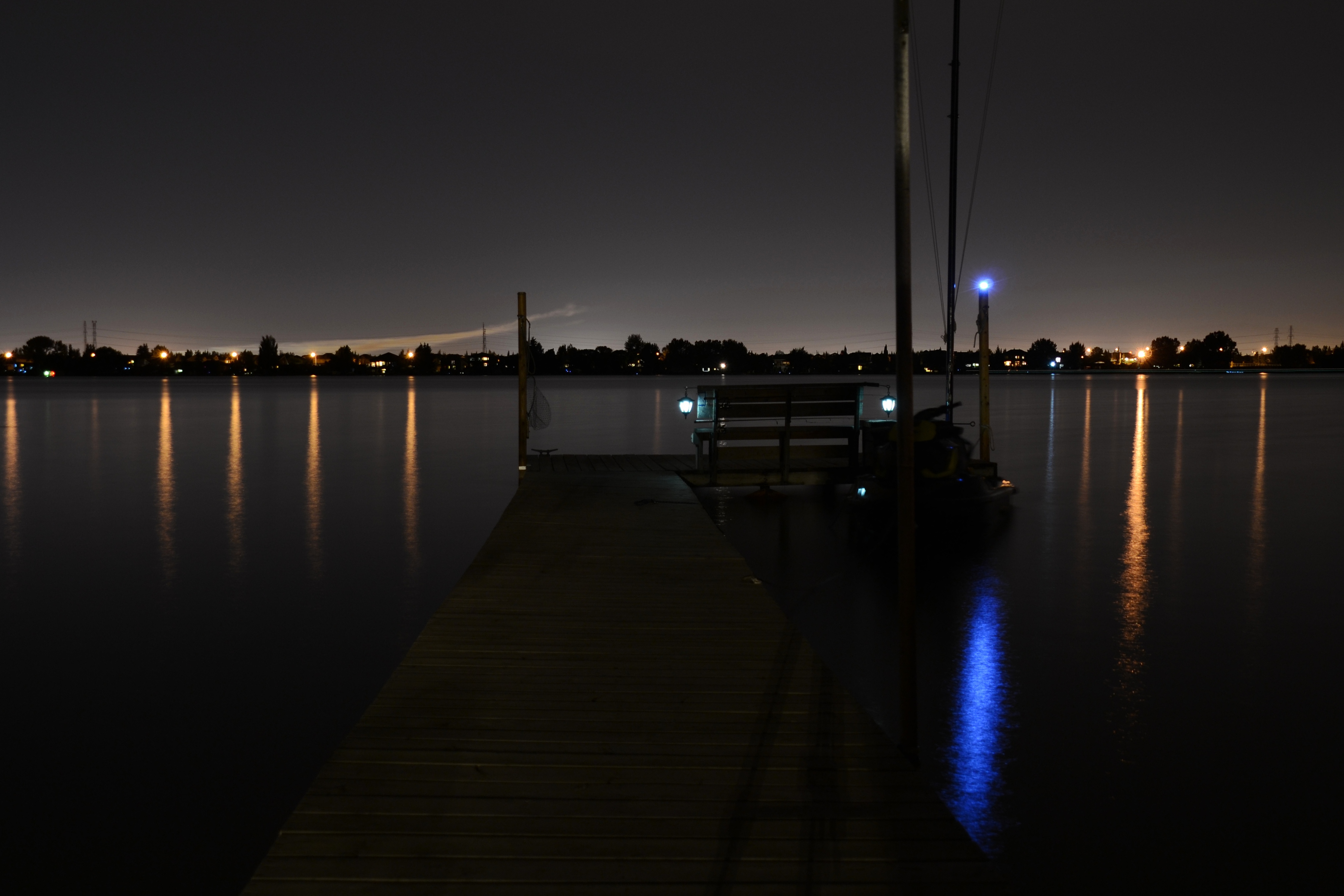 Download mobile wallpaper Water, Night, Lake, Light, Photography for free.