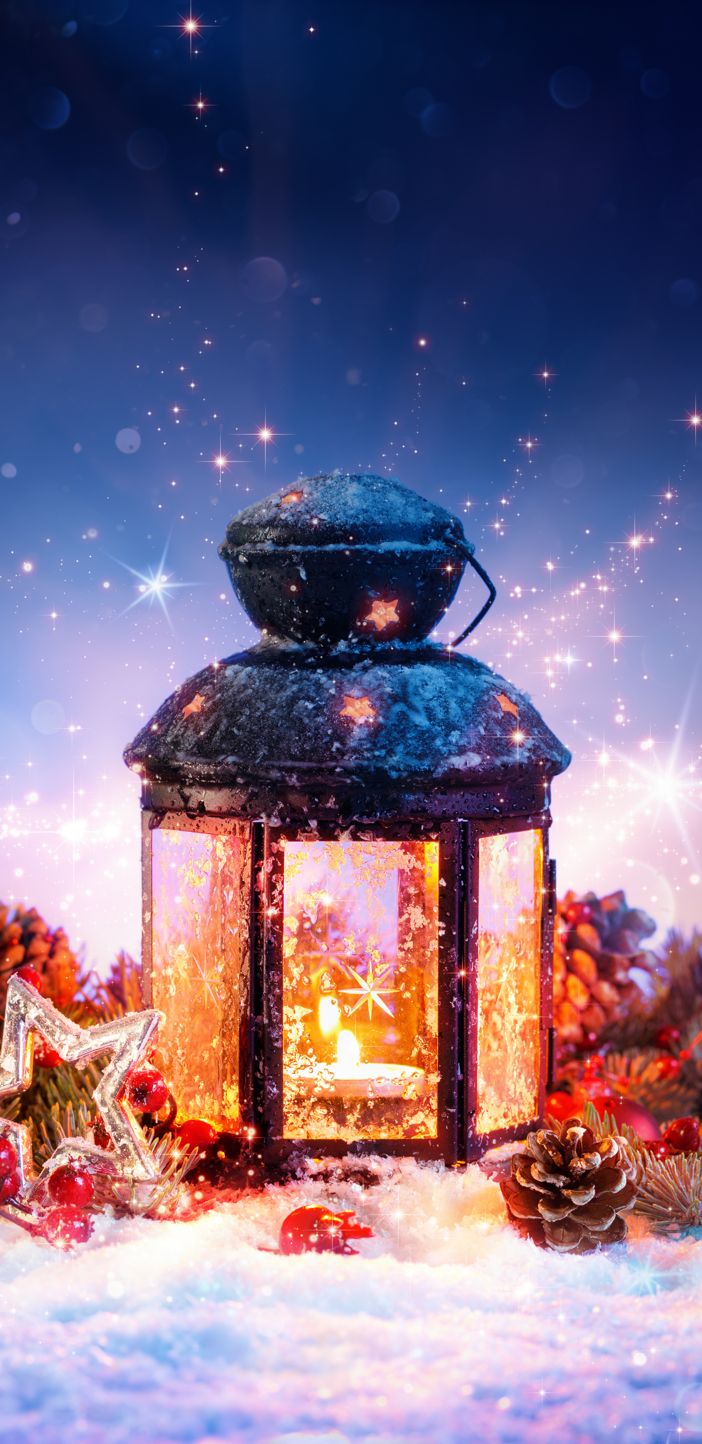 Download mobile wallpaper Christmas, Holiday, Lantern, Star, Pine Cone for free.