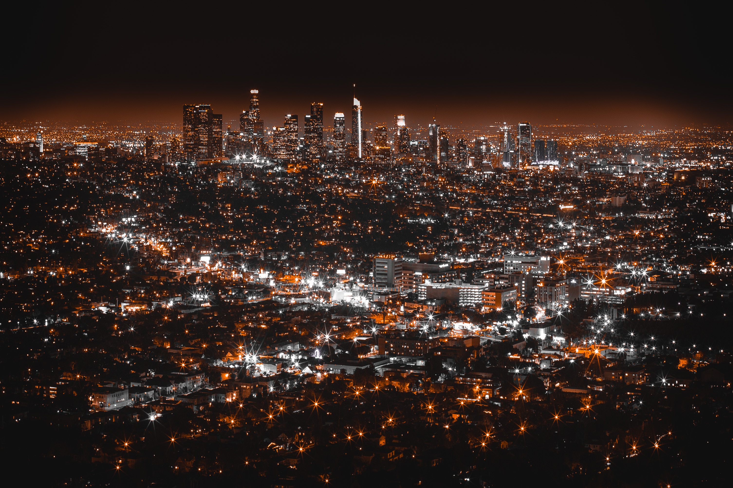 Скачать обои бесплатно Лос Анджелес, Вид Сверху, Города, Ночной Город, Сша картинка на рабочий стол ПК