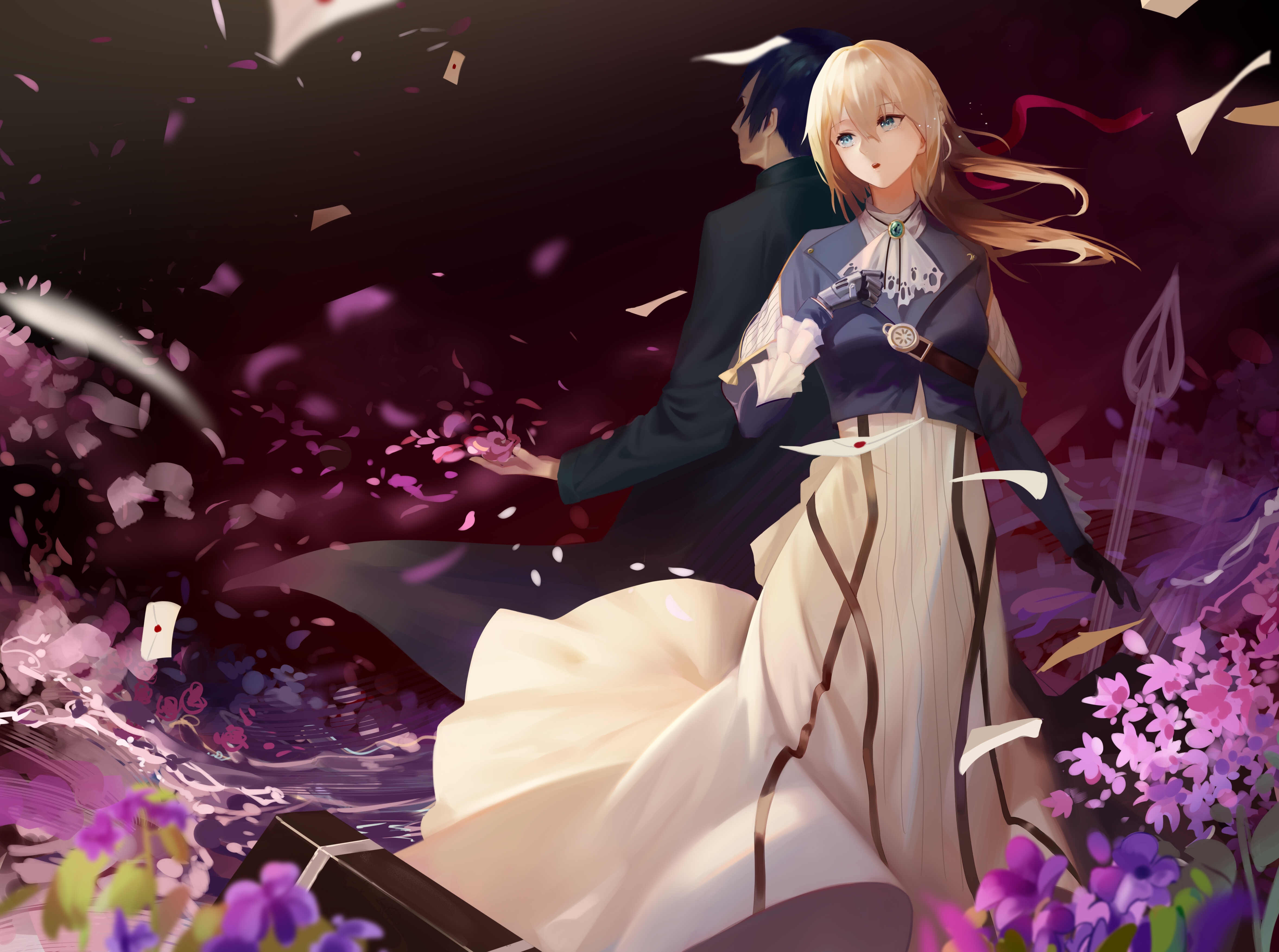 anime, violet evergarden, gilbert bougainvillea, petal, violet evergarden (character)