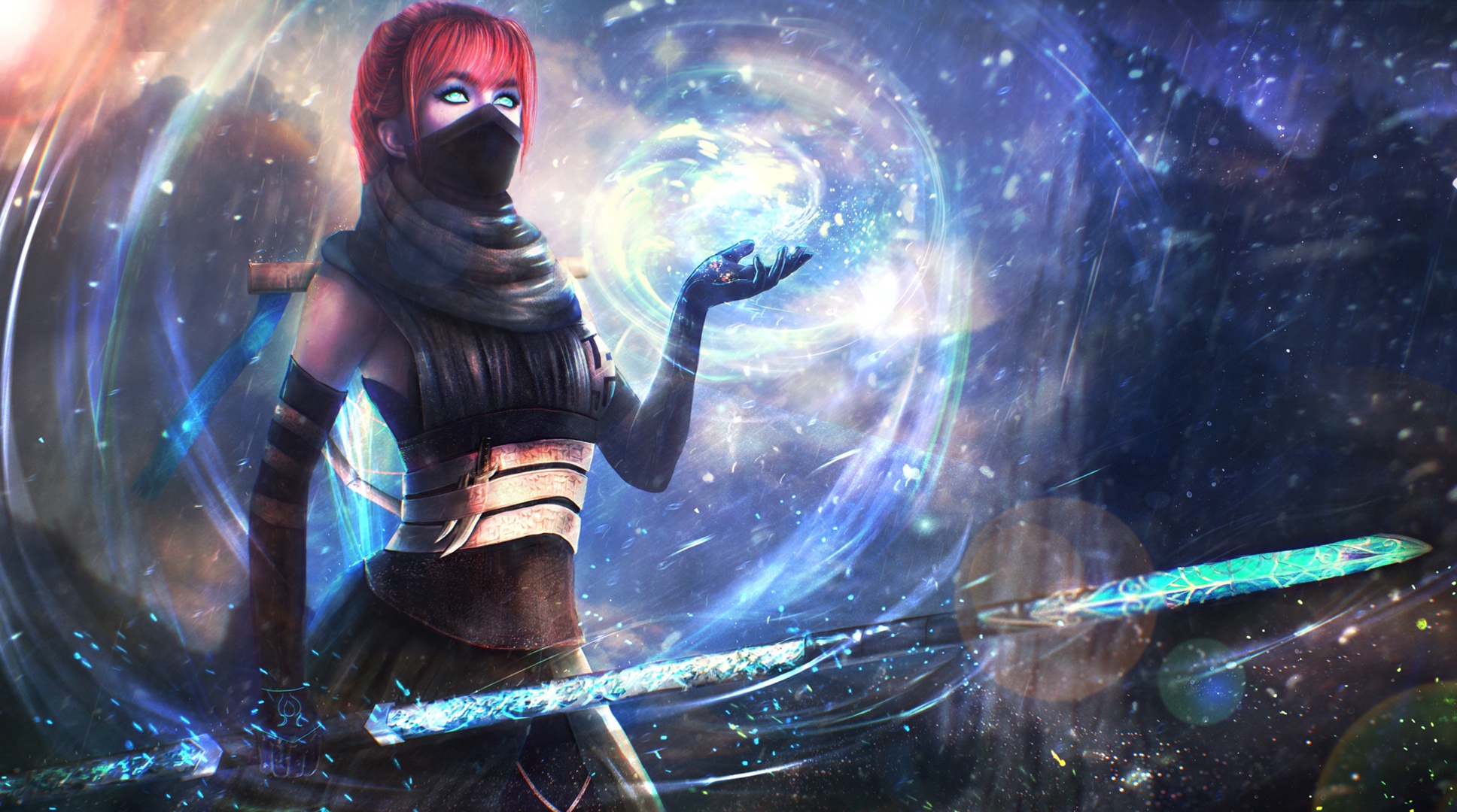 Download mobile wallpaper Magic, Weapon, Blue Eyes, Video Game, Guild Wars 2, Red Hair, Woman Warrior, Guild Wars for free.