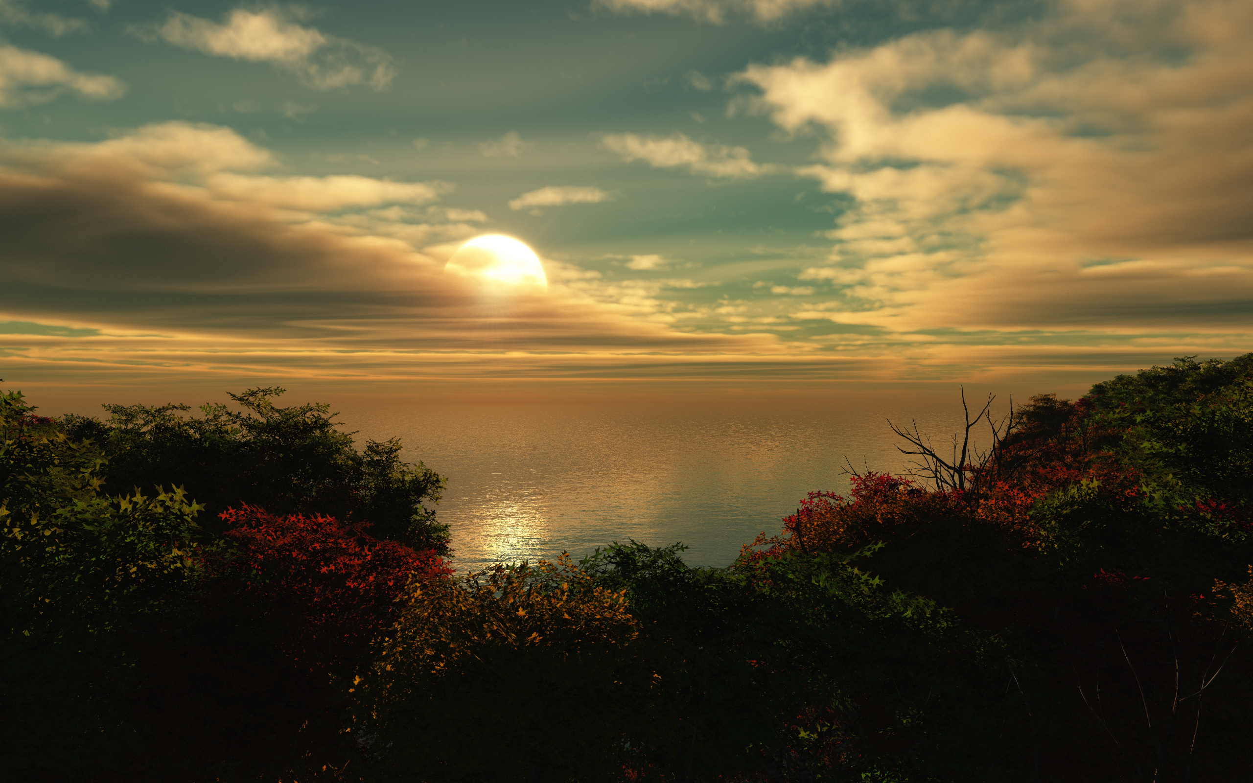 Download mobile wallpaper Sun, Water, Ocean, Cloud, Sunset, Artistic for free.
