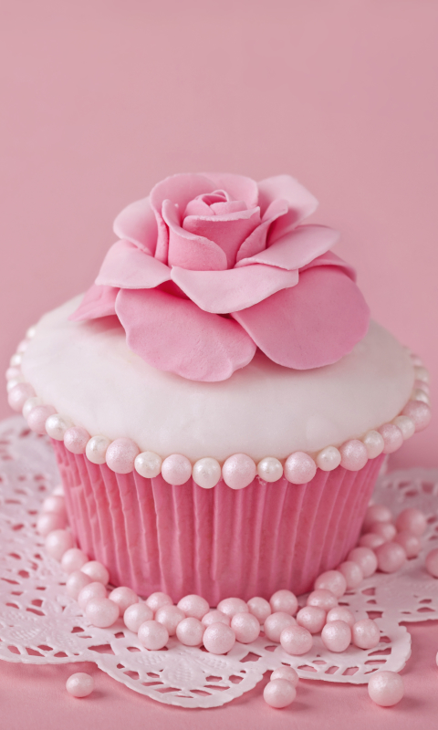 無料モバイル壁紙ピンク, 花, カップケーキ, お菓子, 食べ物をダウンロードします。