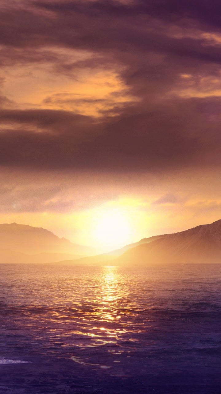 Download mobile wallpaper Landscape, Fantasy, Sunset, Sea, Monk, Meditation for free.