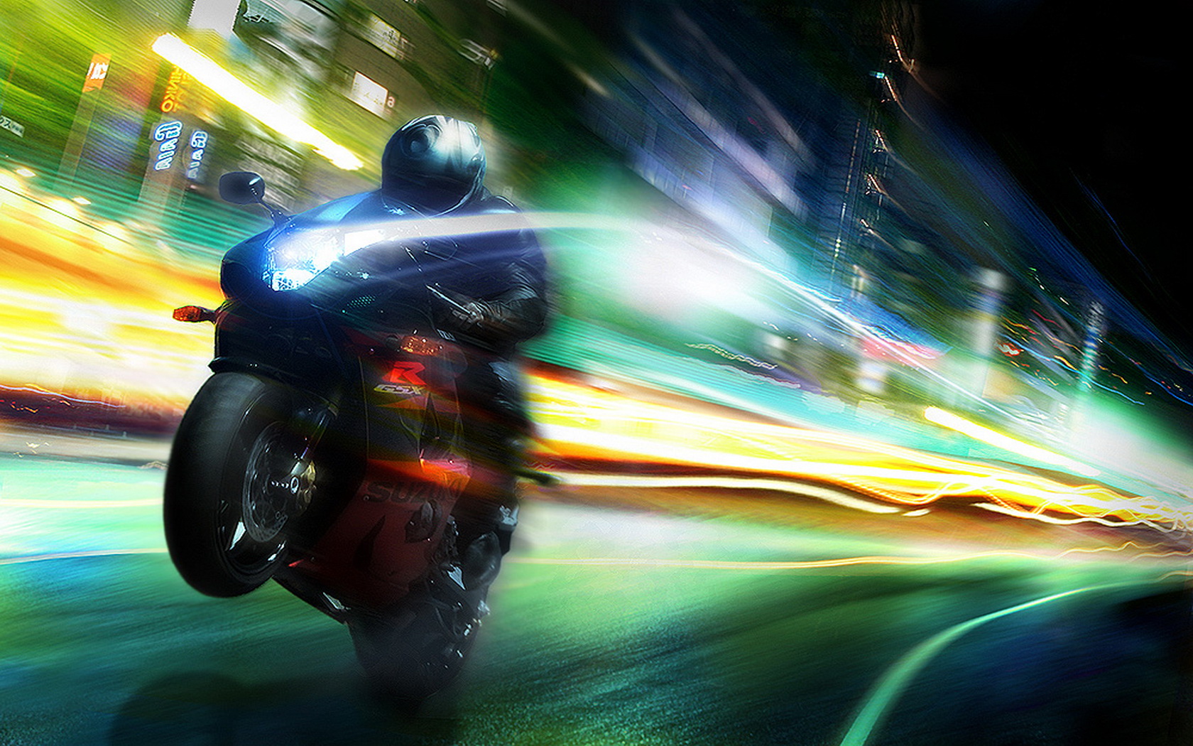 Скачати мобільні шпалери Мотоцикли, Мотоцикл, Світло, Транспортні Засоби, Ніч безкоштовно.